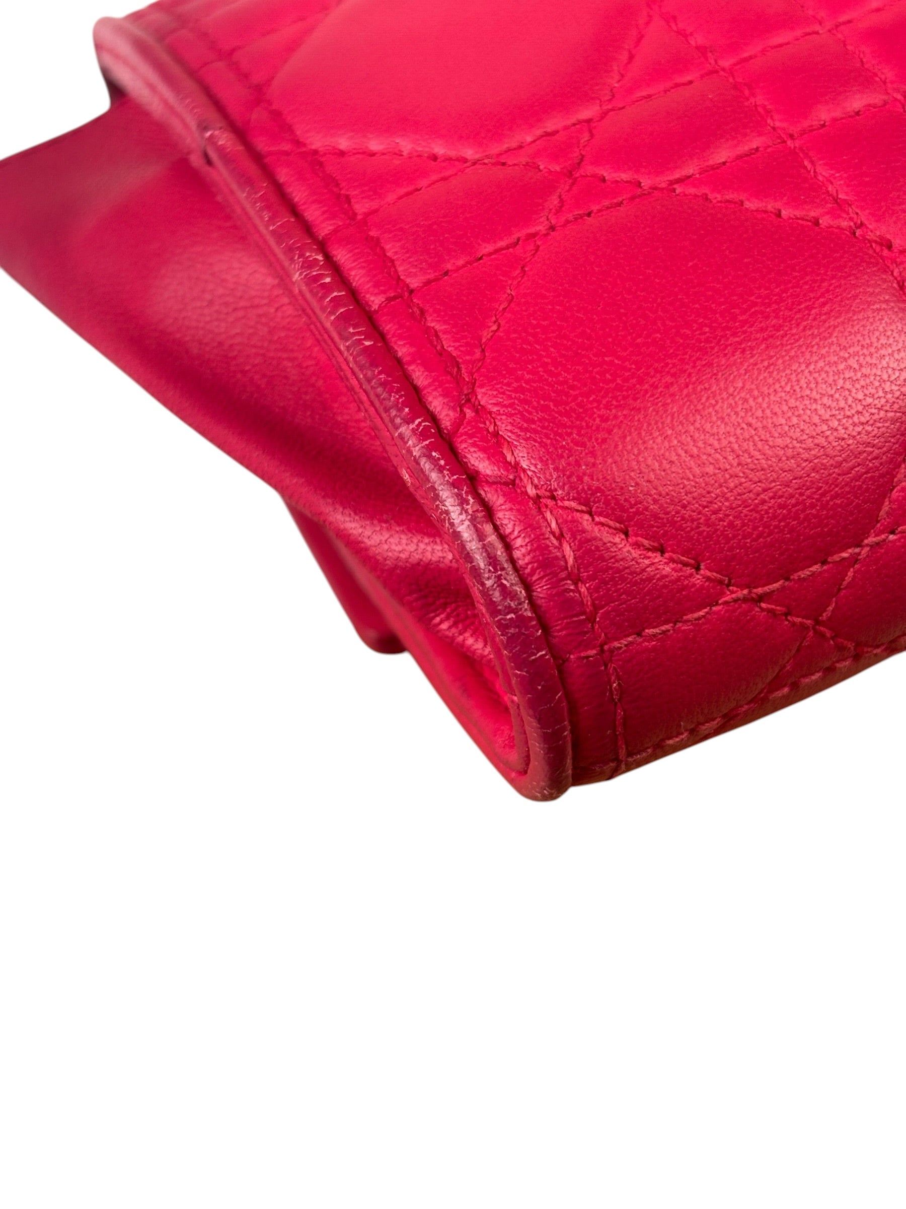 Christian Dior Pink Quilted Lambskin Lady Dior Wallet On Chain