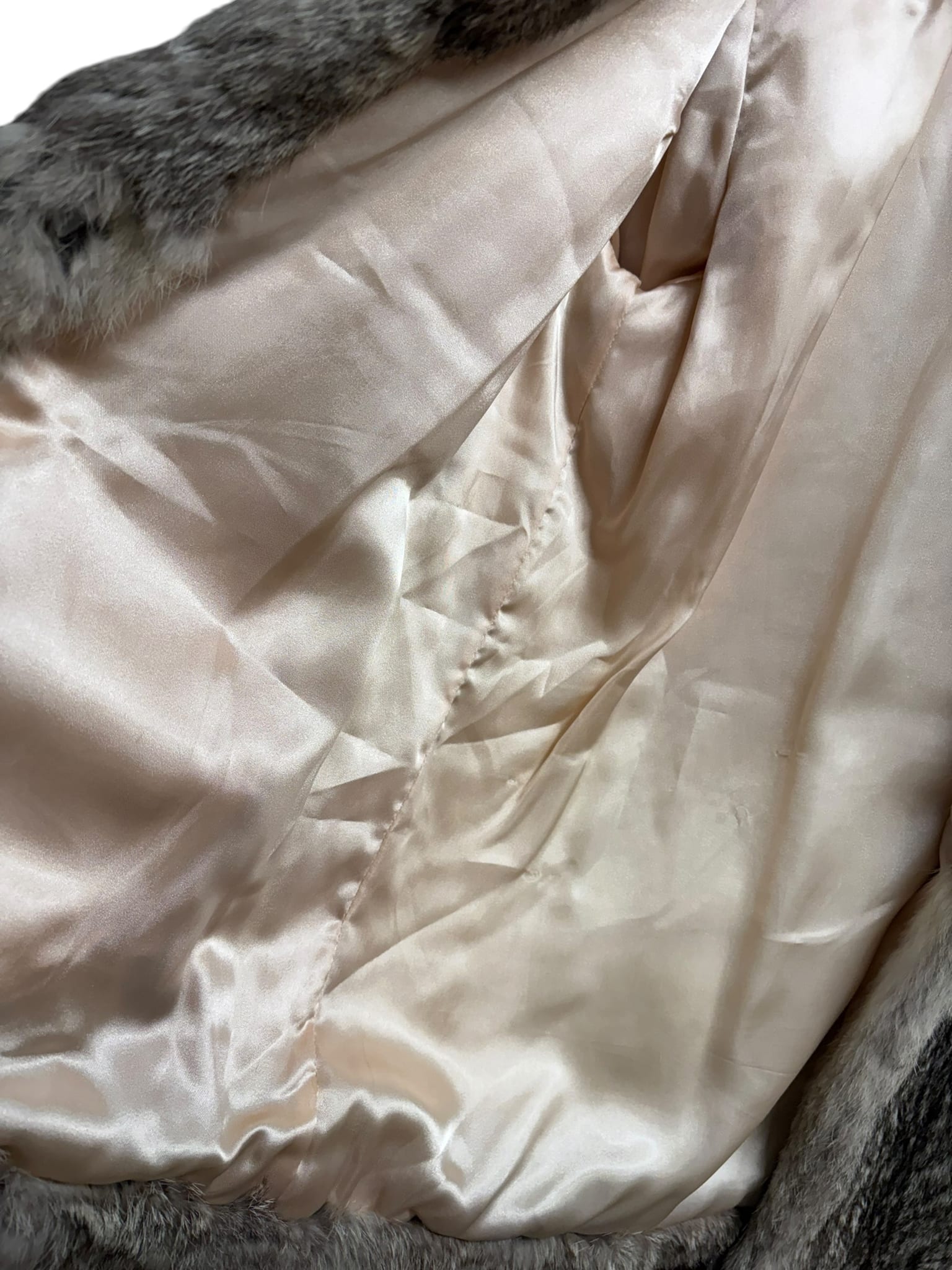 Vintage Grey Rabbit Fur Pink Liner Coat (Tagged 11)