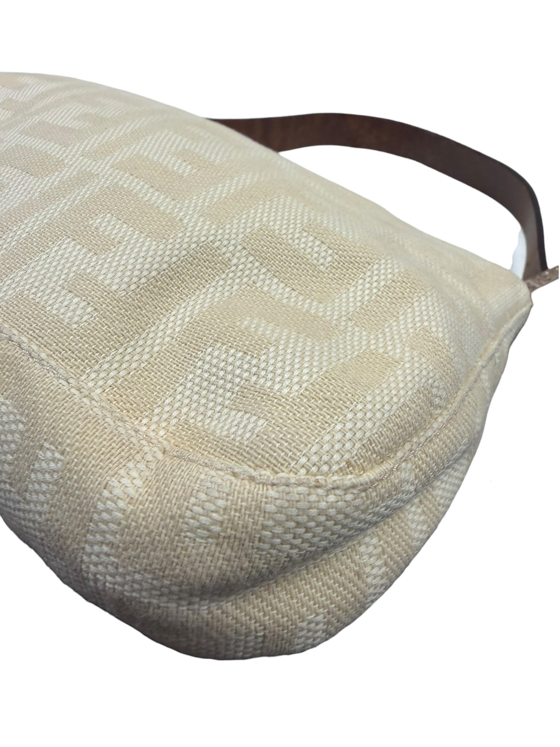 Fendi Cream/Brown Leather Trim Zucca Baguette
