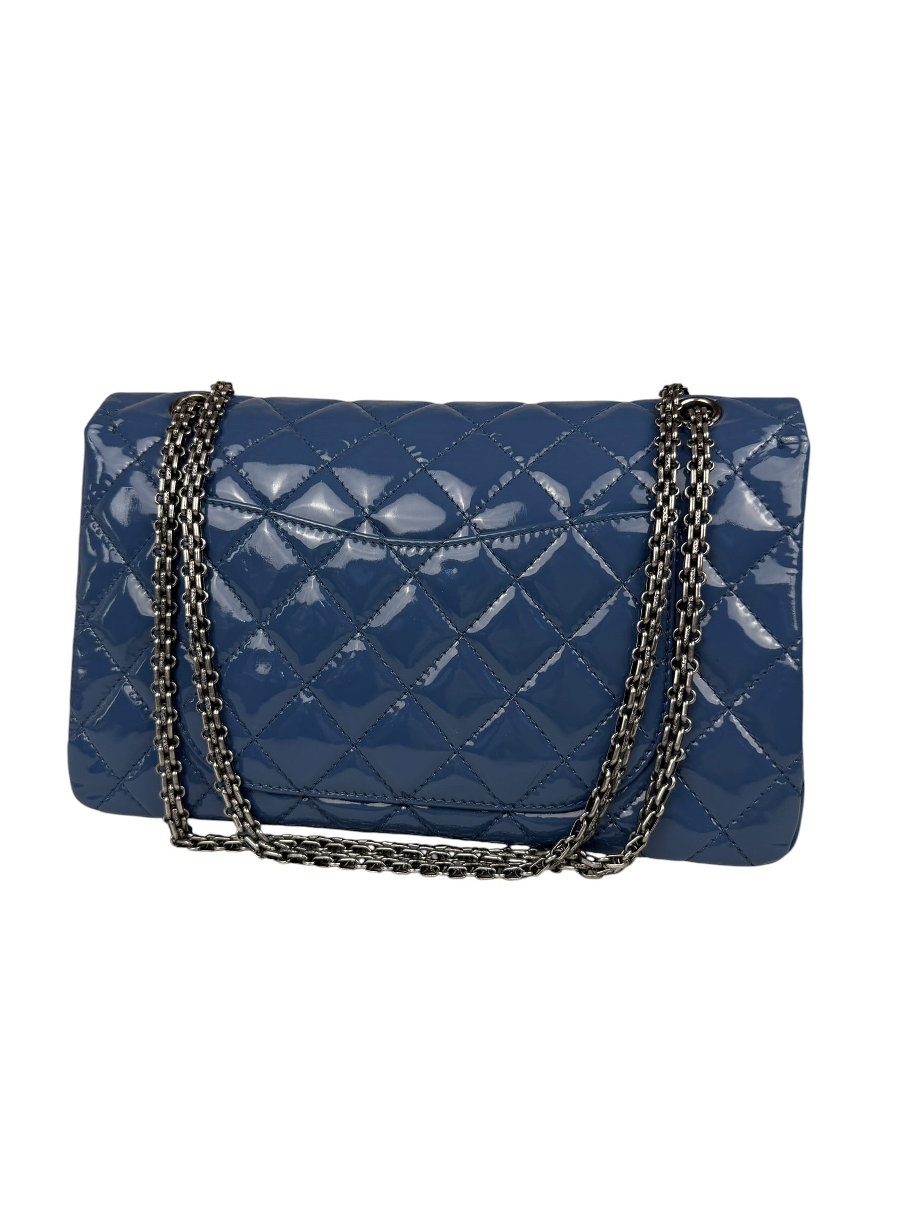 Chanel Blue Patent Quilted Jumbo Classic 2.55 Double Flap Bag 2011