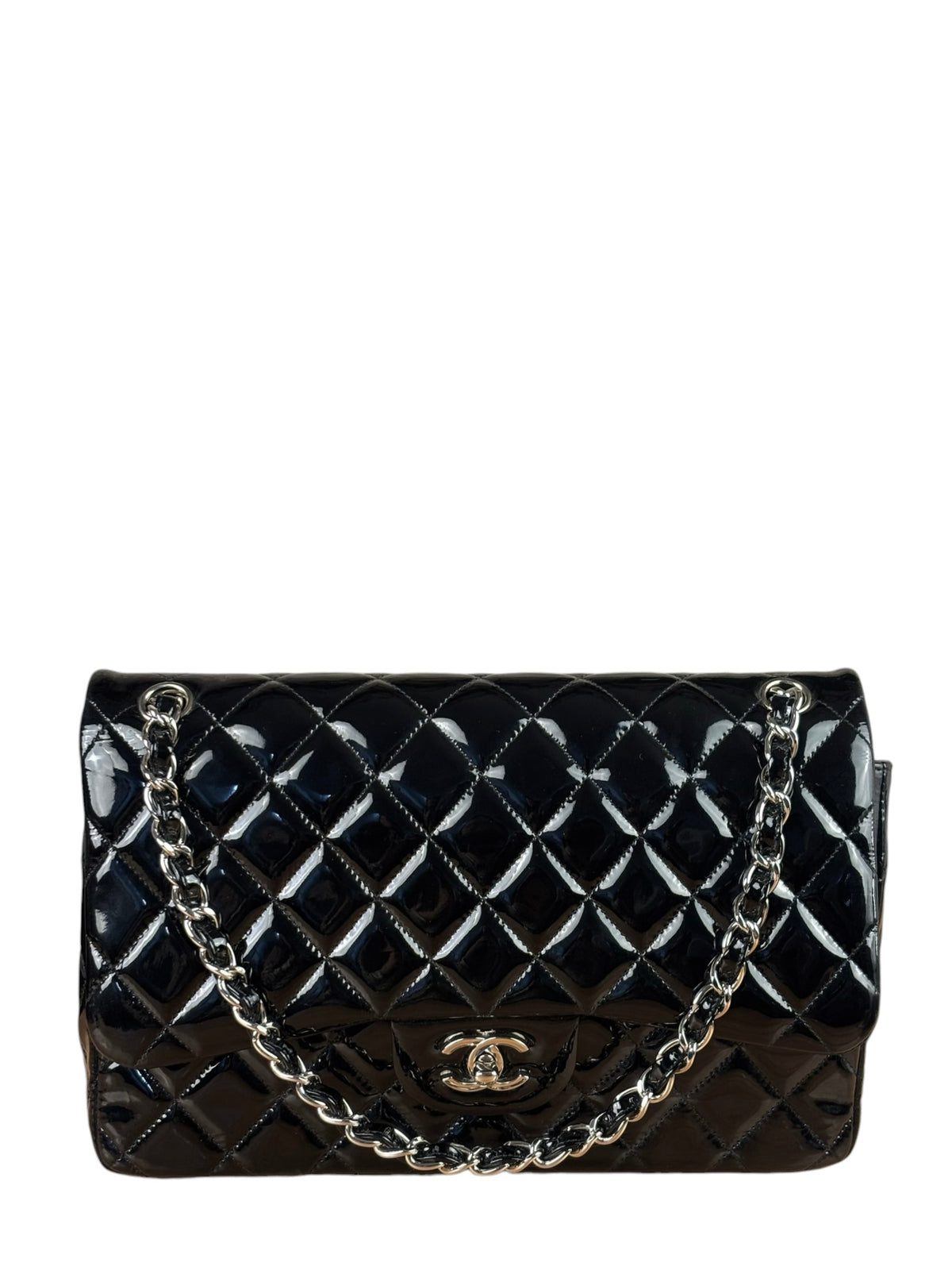Chanel Black Patent Leather Jumbo Double Flap 2013