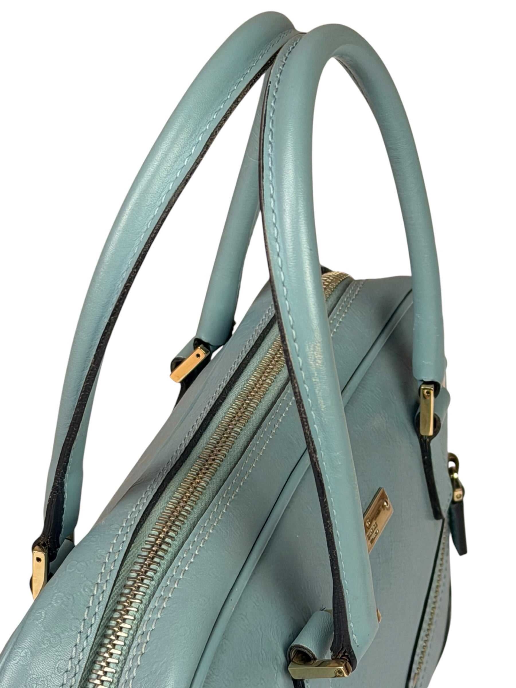 Gucci Blue Leather Micro GG Bowler Bag