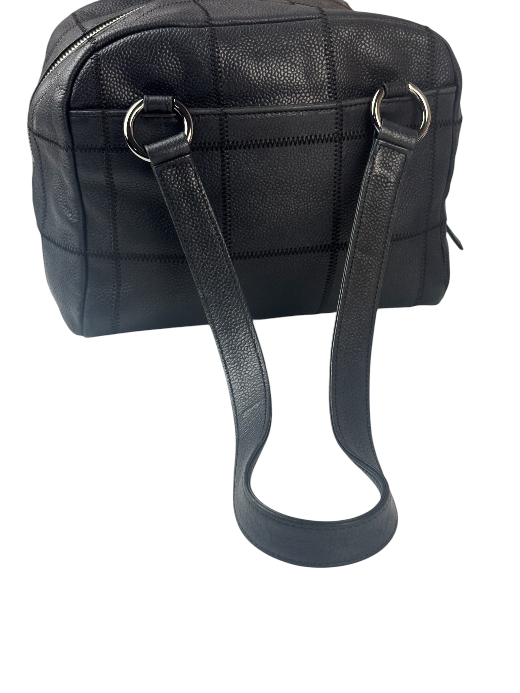 Chanel Navy Chocolate Bar Square Quilt LAX Bowler Bag 2004