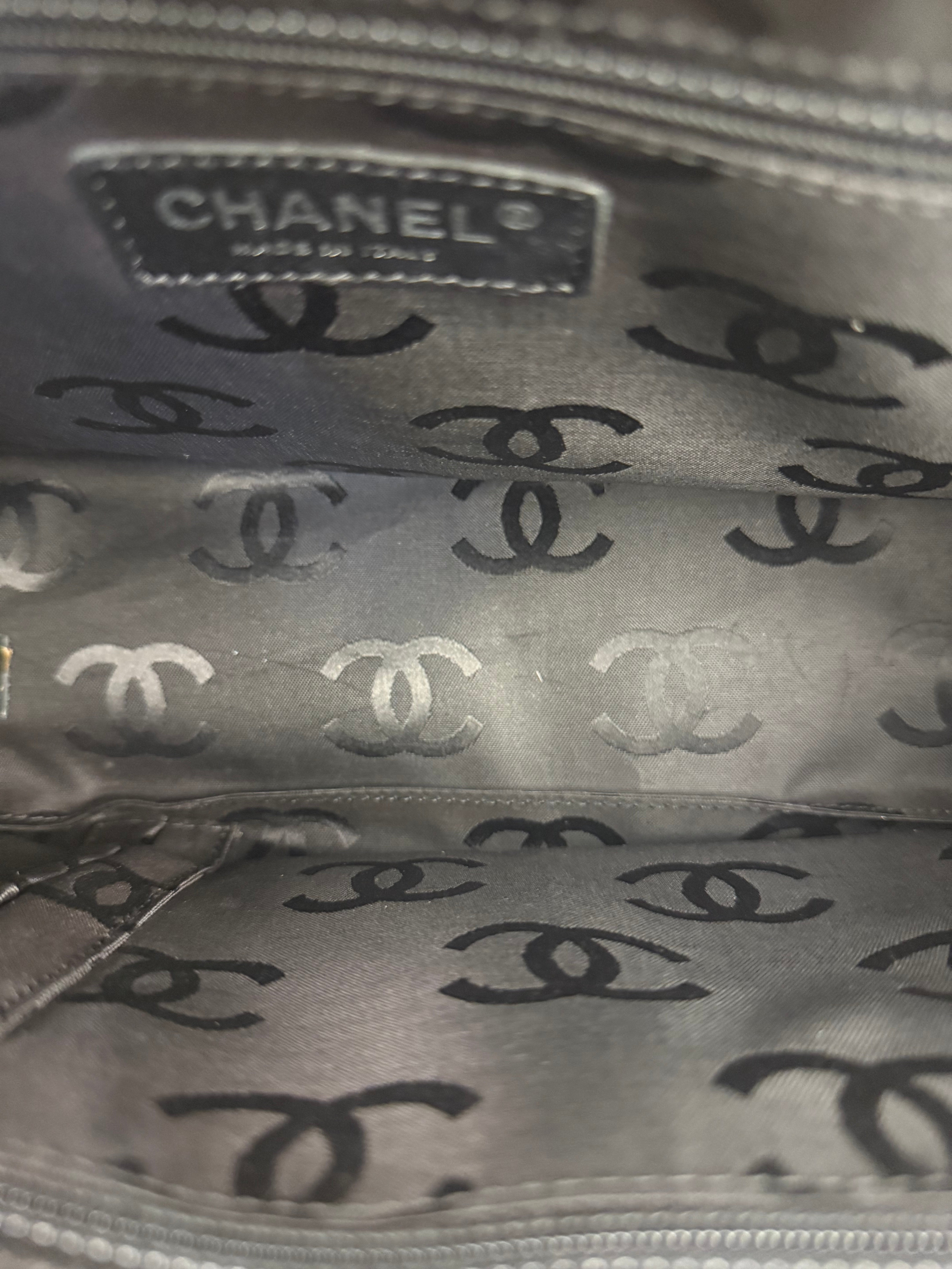 Chanel Vintage Black Patent Pony Hair Chain Pocket Tote 2005