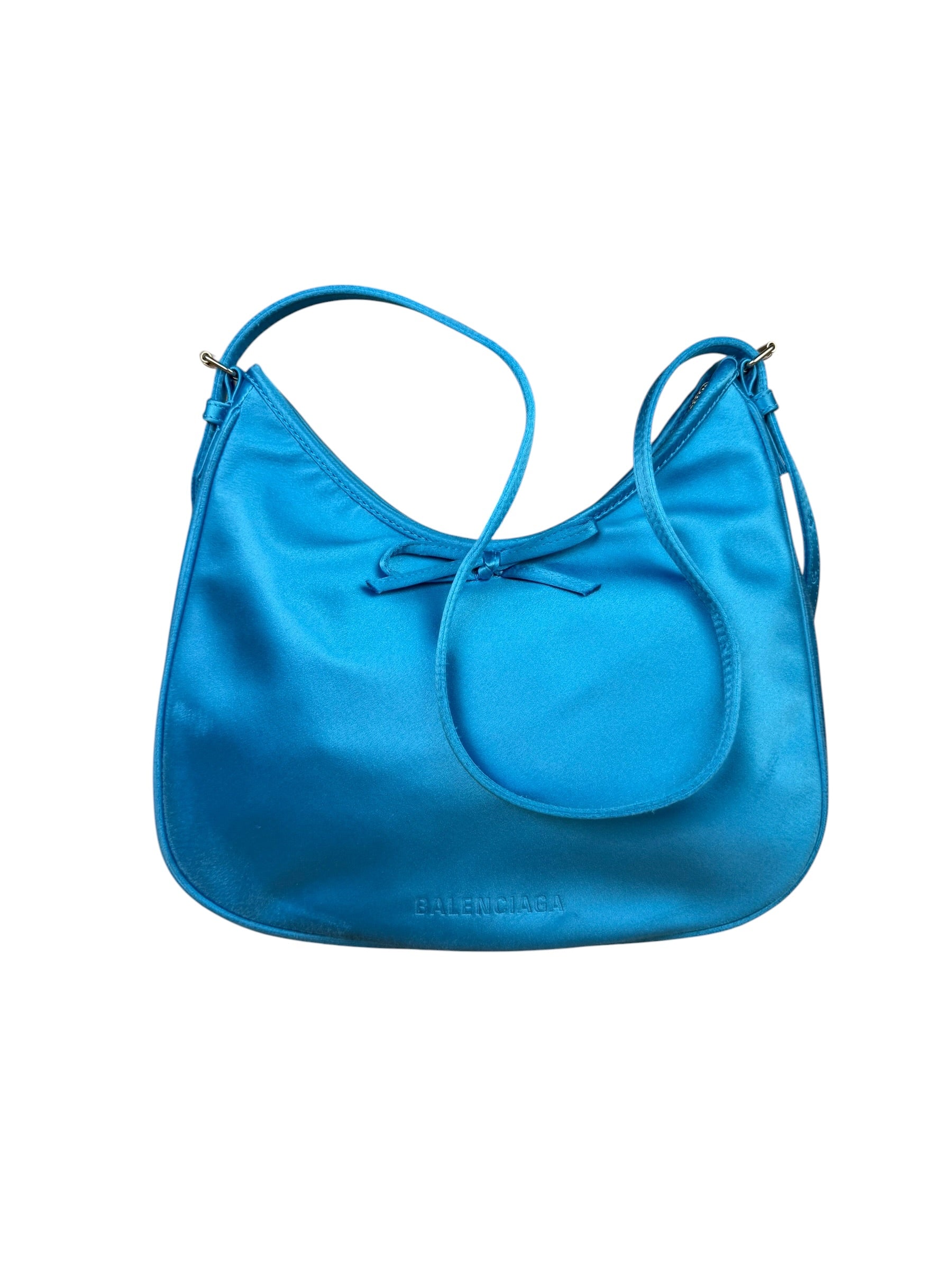 Balenciaga Blue Satin/Leather Trim Leopolda Small Hobo Bag