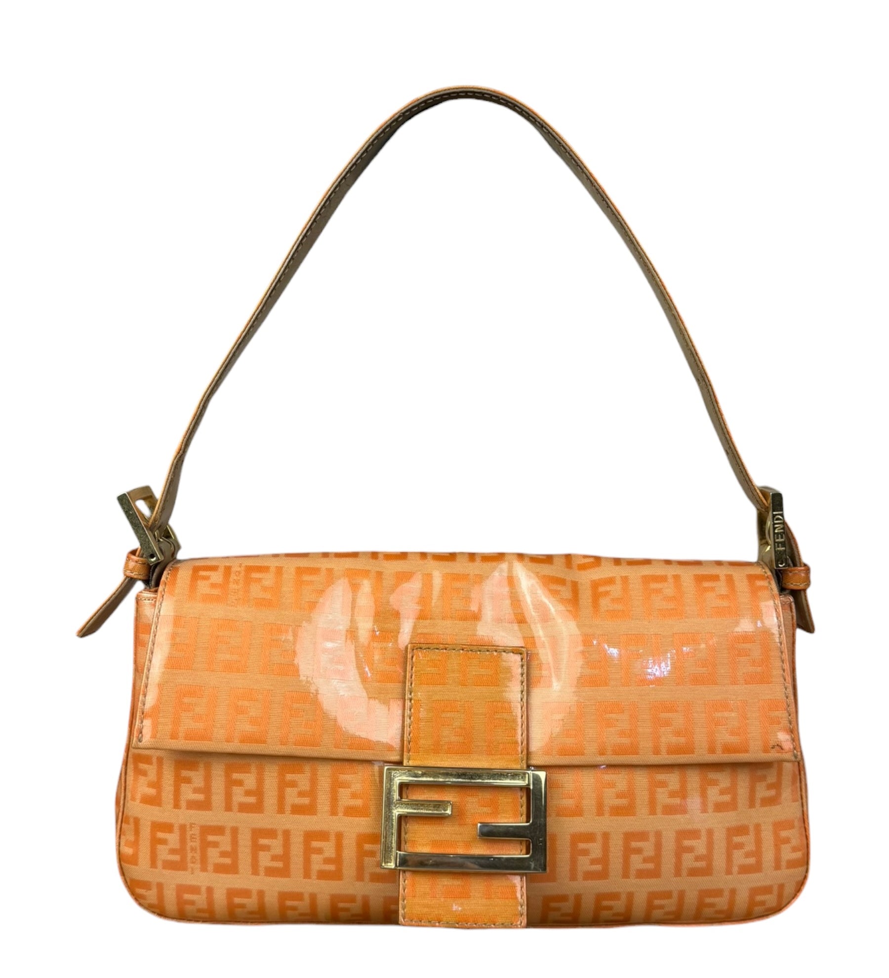 Fendi Vintage Orange Zucca Mamma FF Monogram Baguette