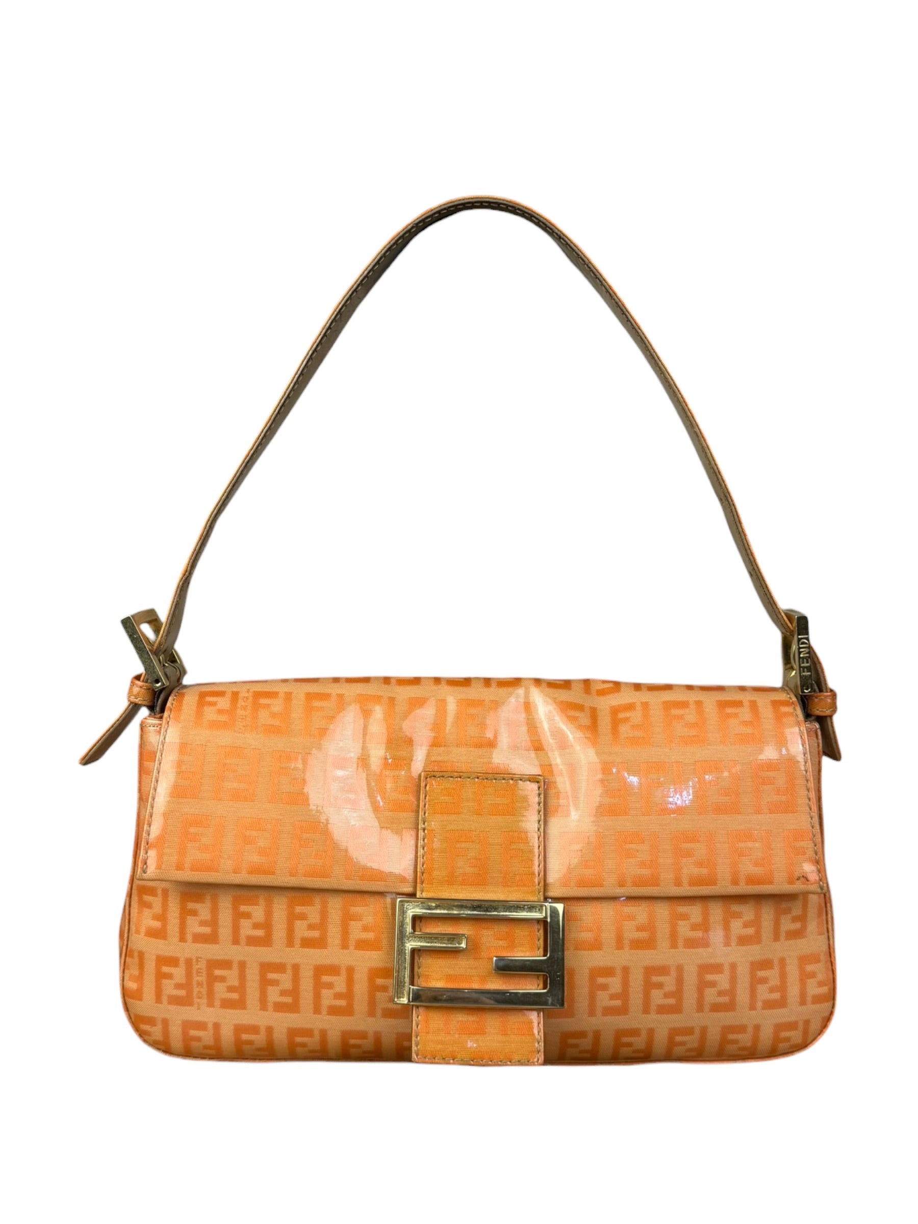 Fendi Vintage Orange Zucca Mamma FF Monogram Baguette