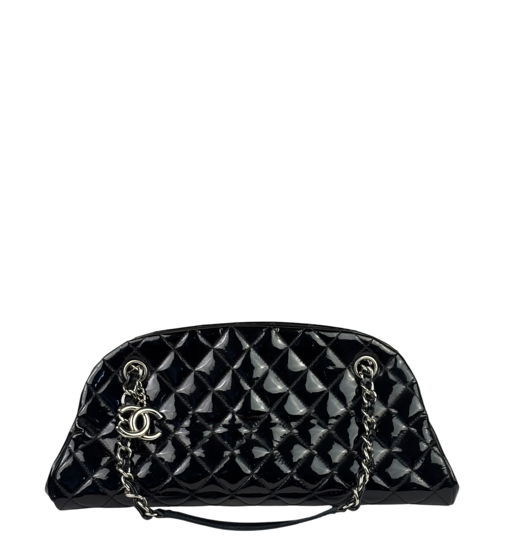 Chanel Black Patent Quilted Leather Just Mademoiselle Bowling Bag 2012
