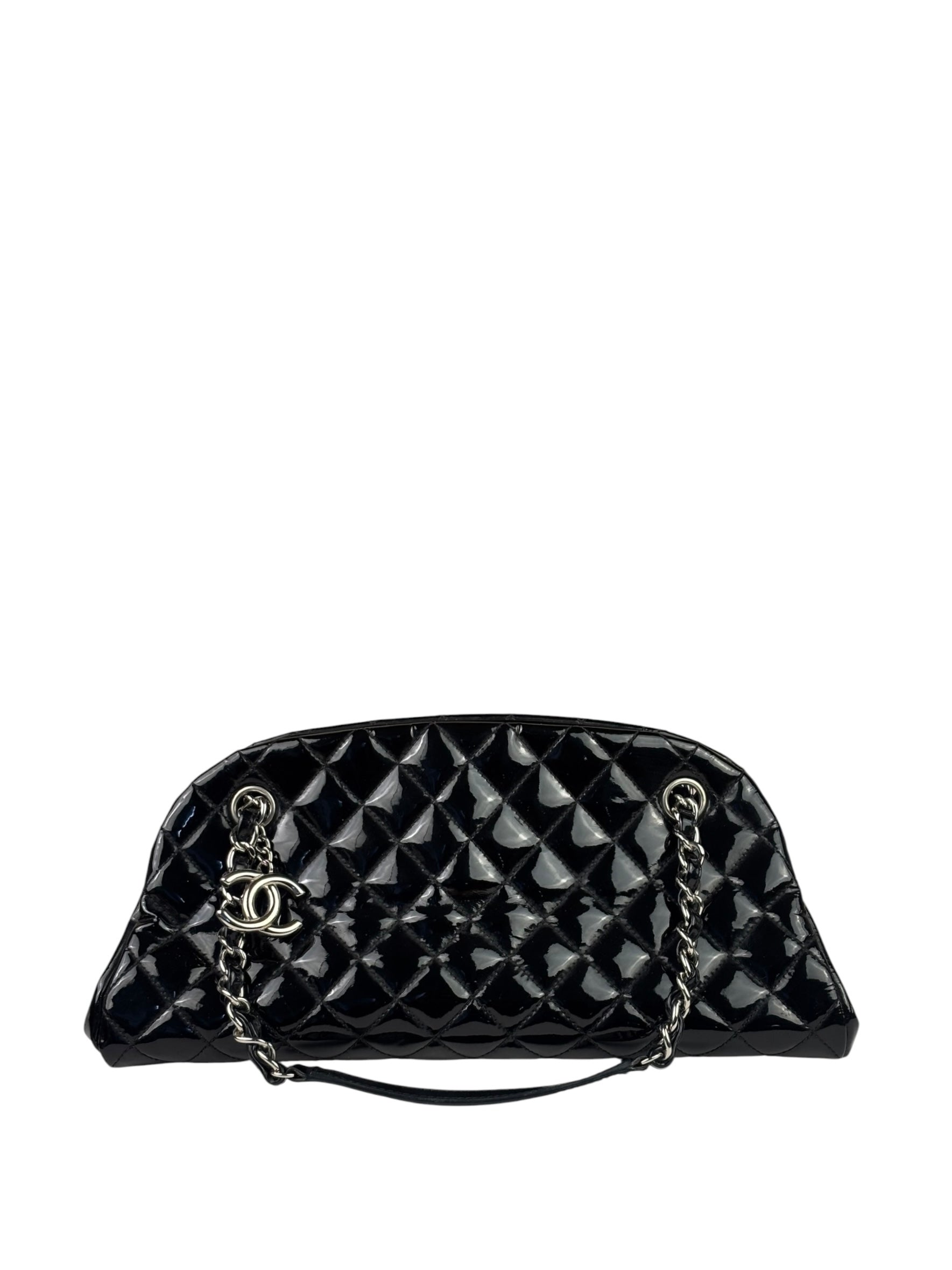 Chanel Black Patent Quilted Leather Just Mademoiselle Bowling Bag 2012