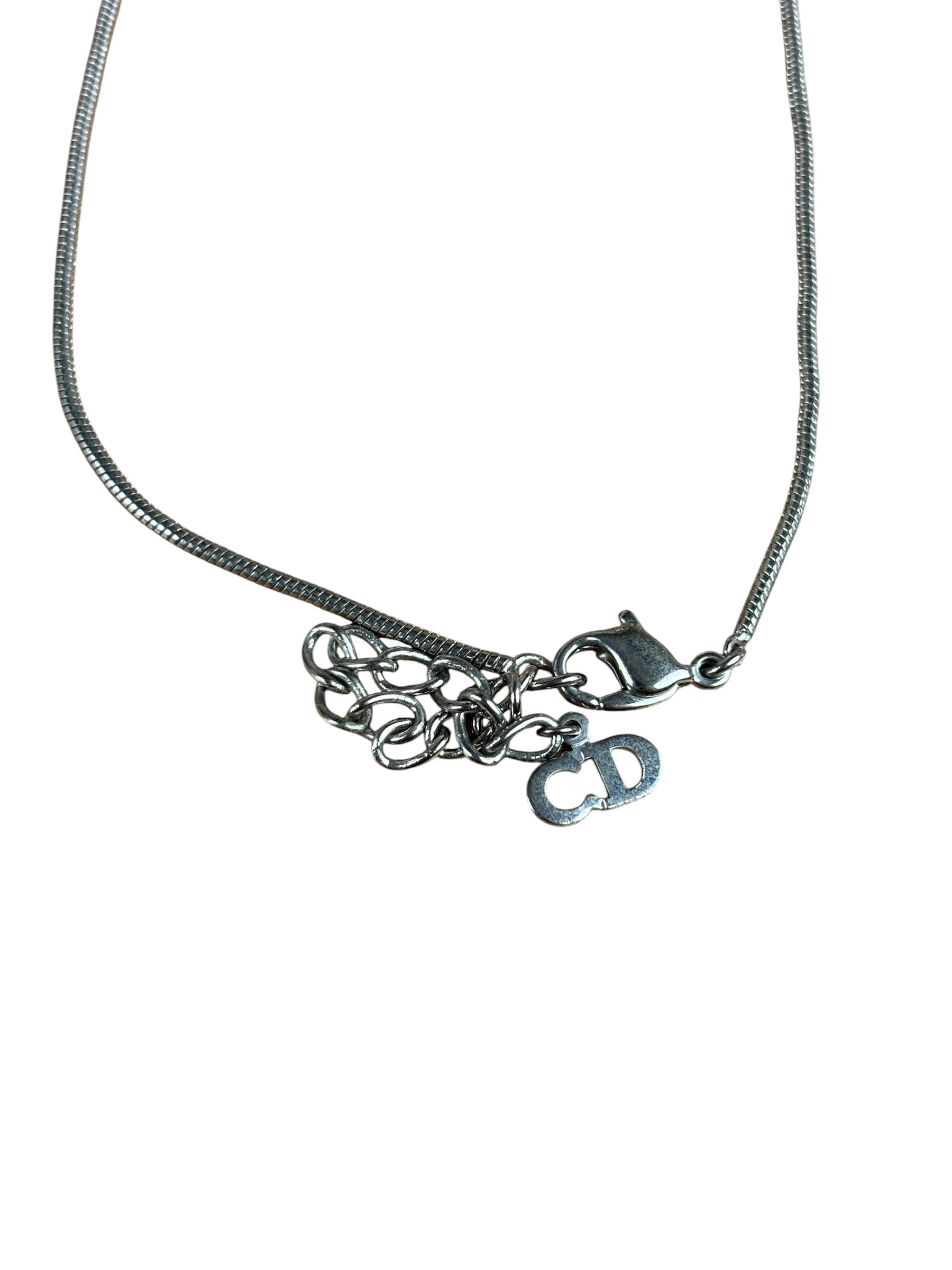 Christian Dior Vintage Logo Plate Pendant Necklace