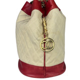 Chanel Vintage Beige/Red Leather Trim Drawstring Bucket Bag 1989