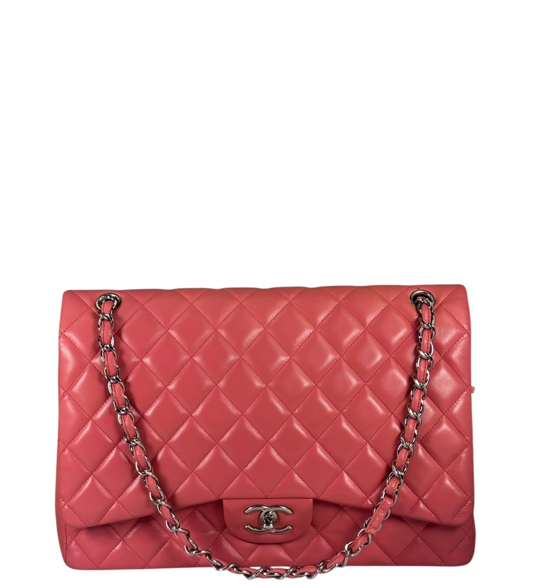 Chanel Pink Quilted Lambskin Large Double Flap Bag 2012