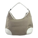 Prada Beige/Cream Leather Trim Logo Jacquard Hobo Bag