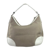 Prada Beige/Cream Leather Trim Logo Jacquard Hobo Bag