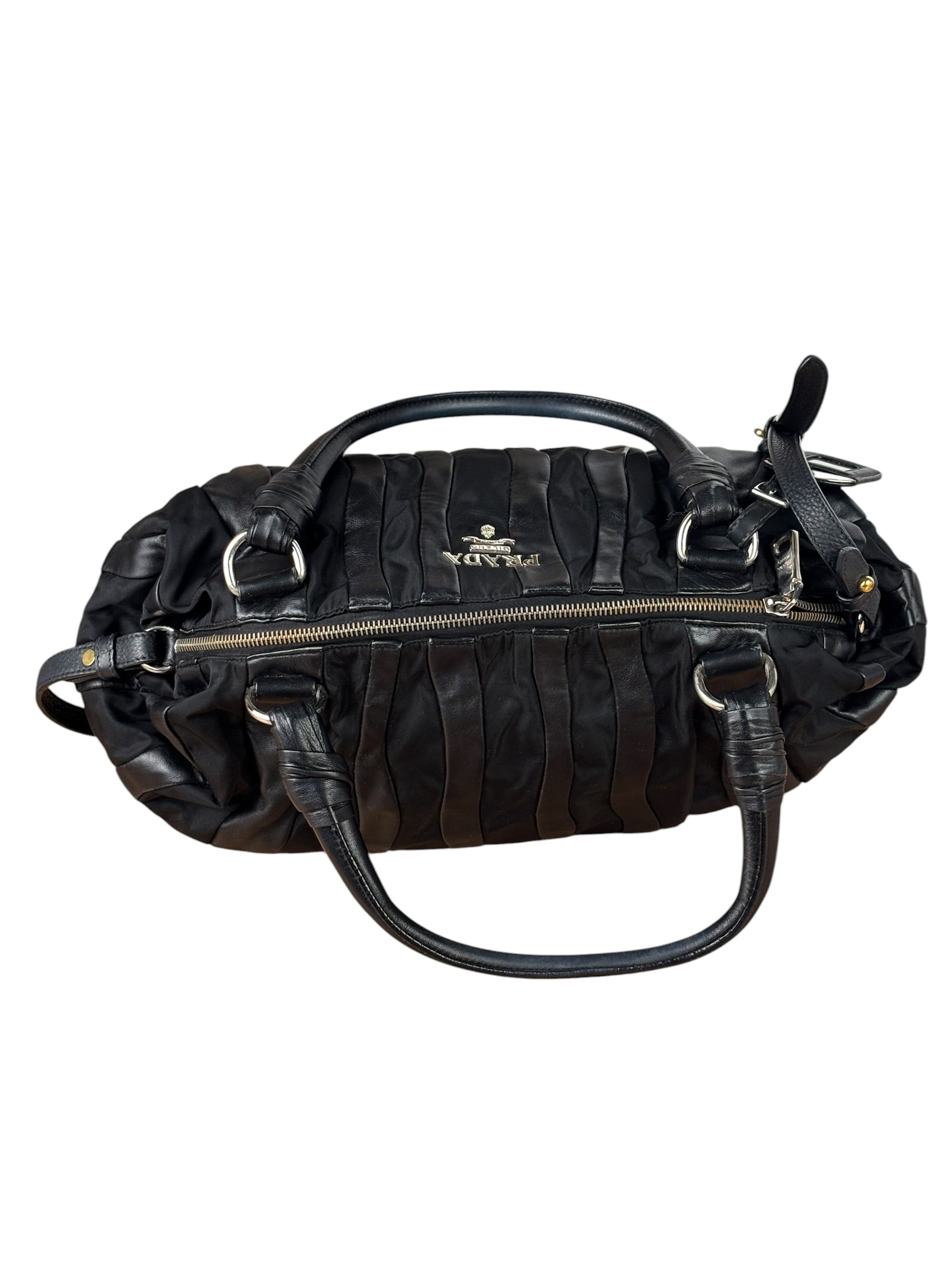 Prada Black Tessuto Nylon/Nappa Leather Waves Two-Way Bag