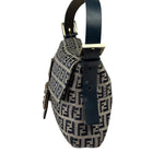 Fendi Navy Leather Trim Baguette