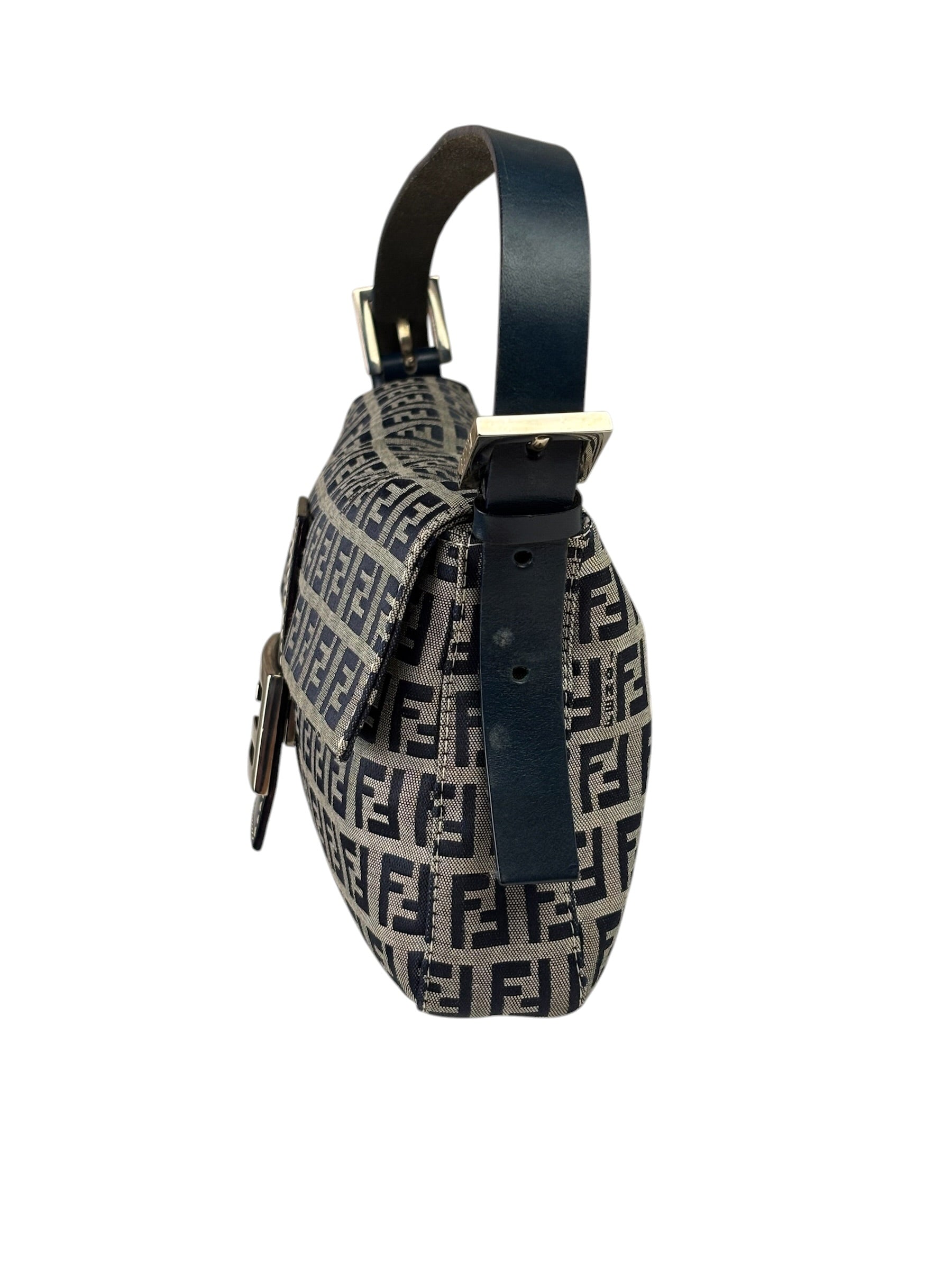 Fendi Navy Leather Trim Baguette