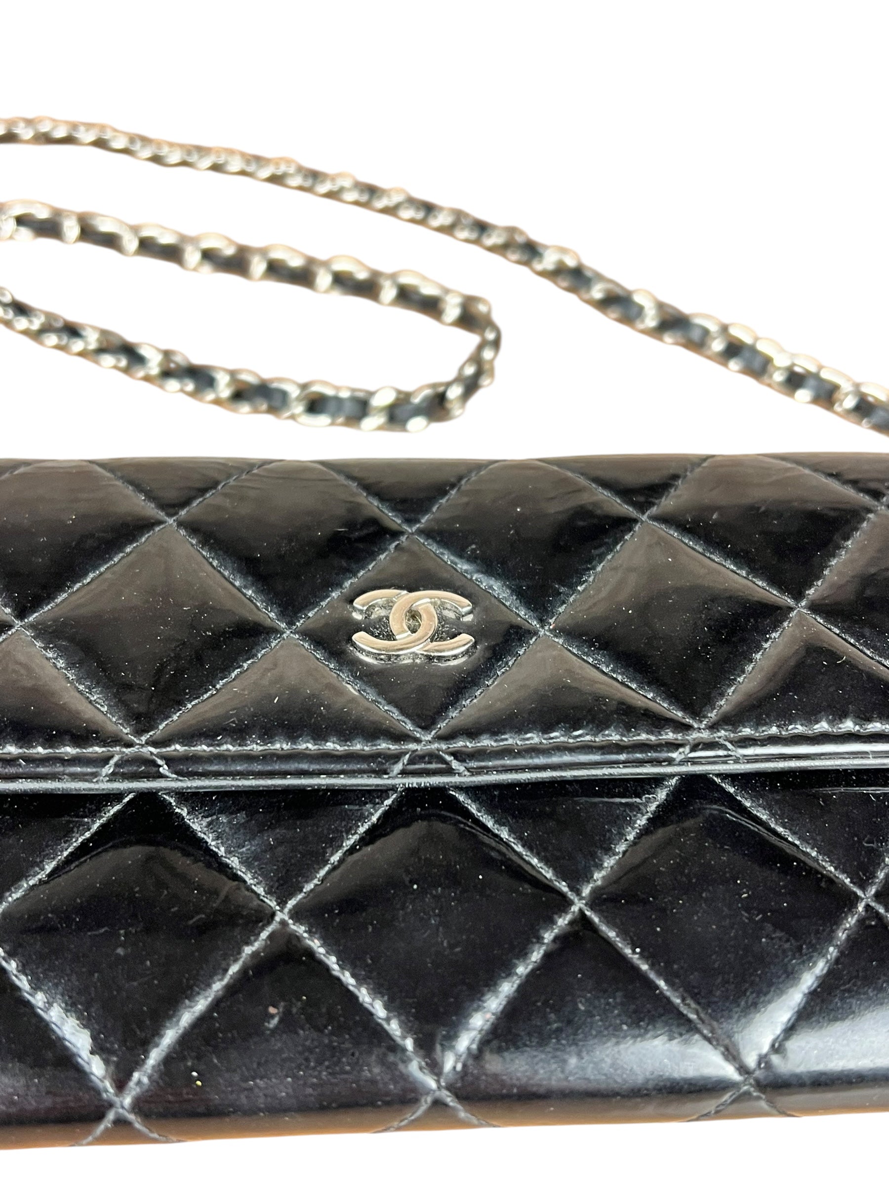 Chanel Black Patent Leather Wallet on Chain 2014