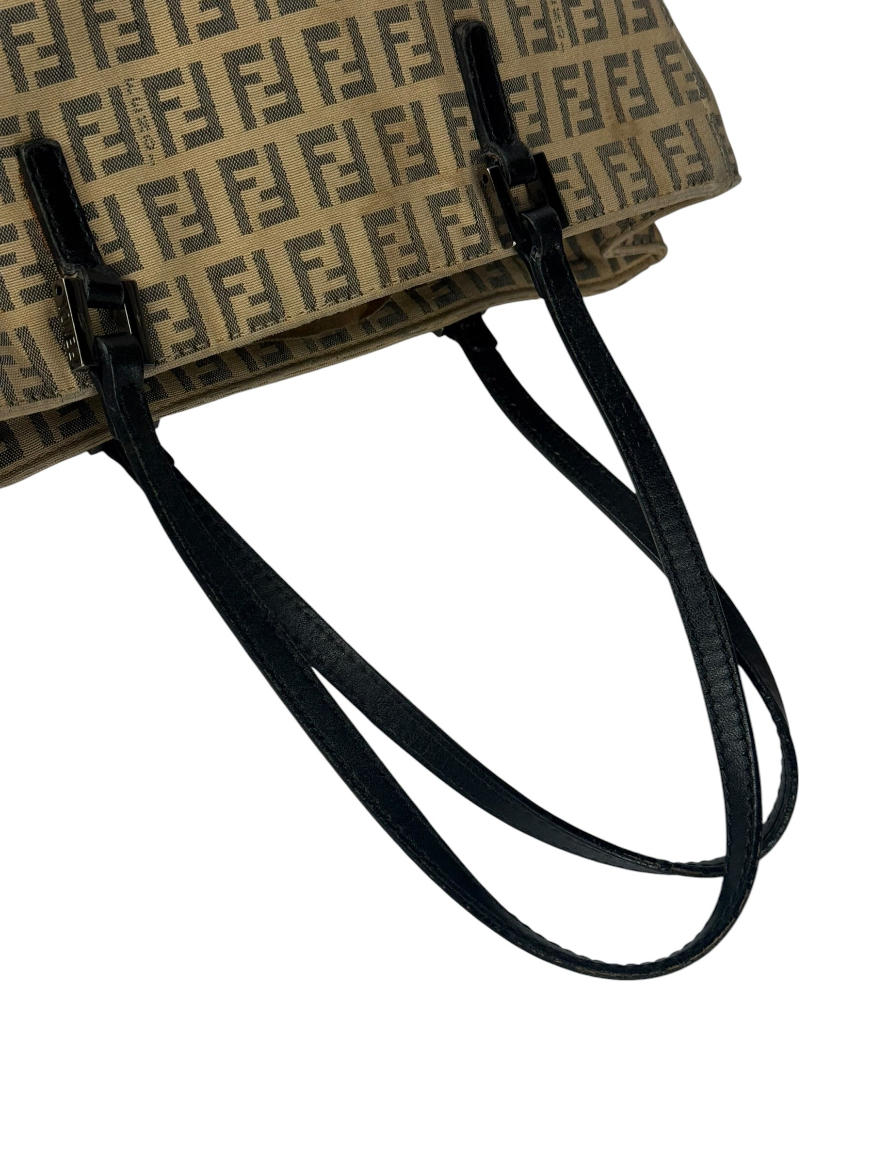 Fendi FF Beige Canvas Double Pocket Tote Bag