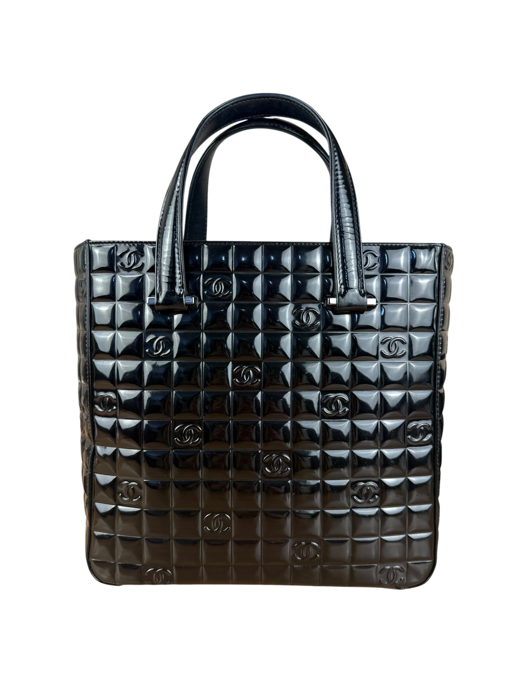 Chanel Black Patent Chocolate Bar Tote Bag 2002