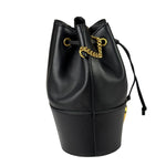 Valentino Black Leather Garavani Mini V Logo Signature Bucket Bag