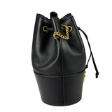 Valentino Black Leather Garavani Mini V Logo Signature Bucket Bag