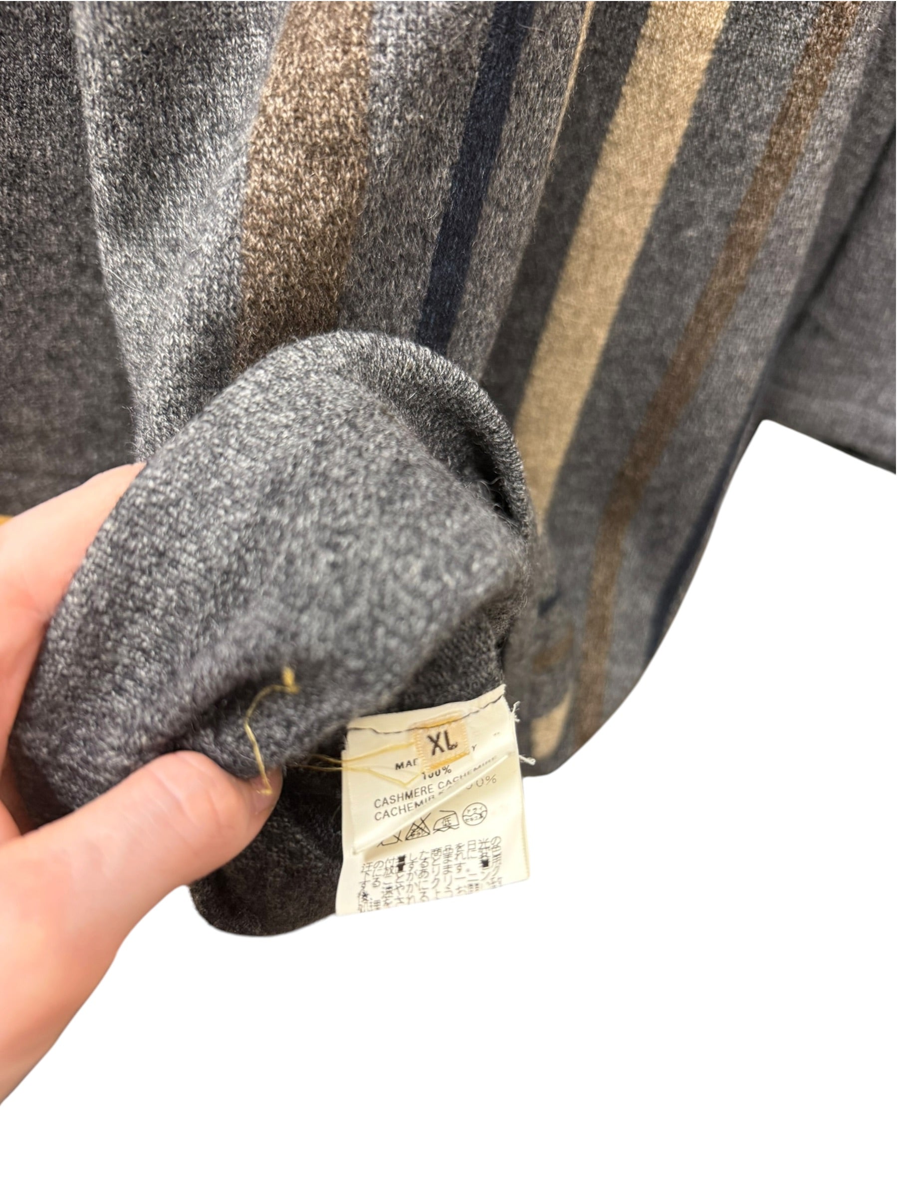 Hermes Vintage Grey Cashmere Striped Sweater