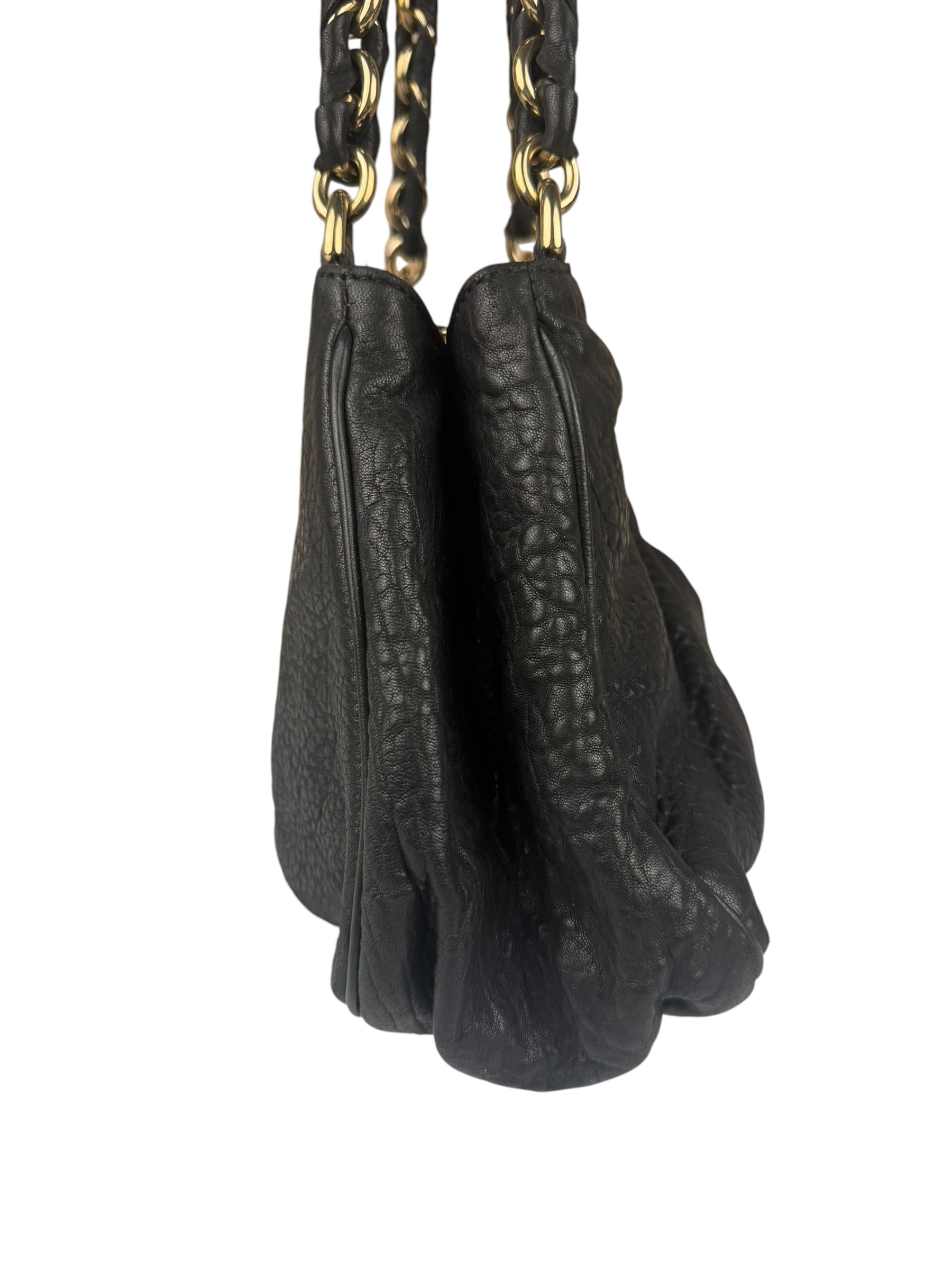 Fendi Black Leather Mia Chain Hobo Bag