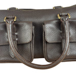 Burberry Vintage Brown Pebbled Leather Double Pocket Satchel Handbag