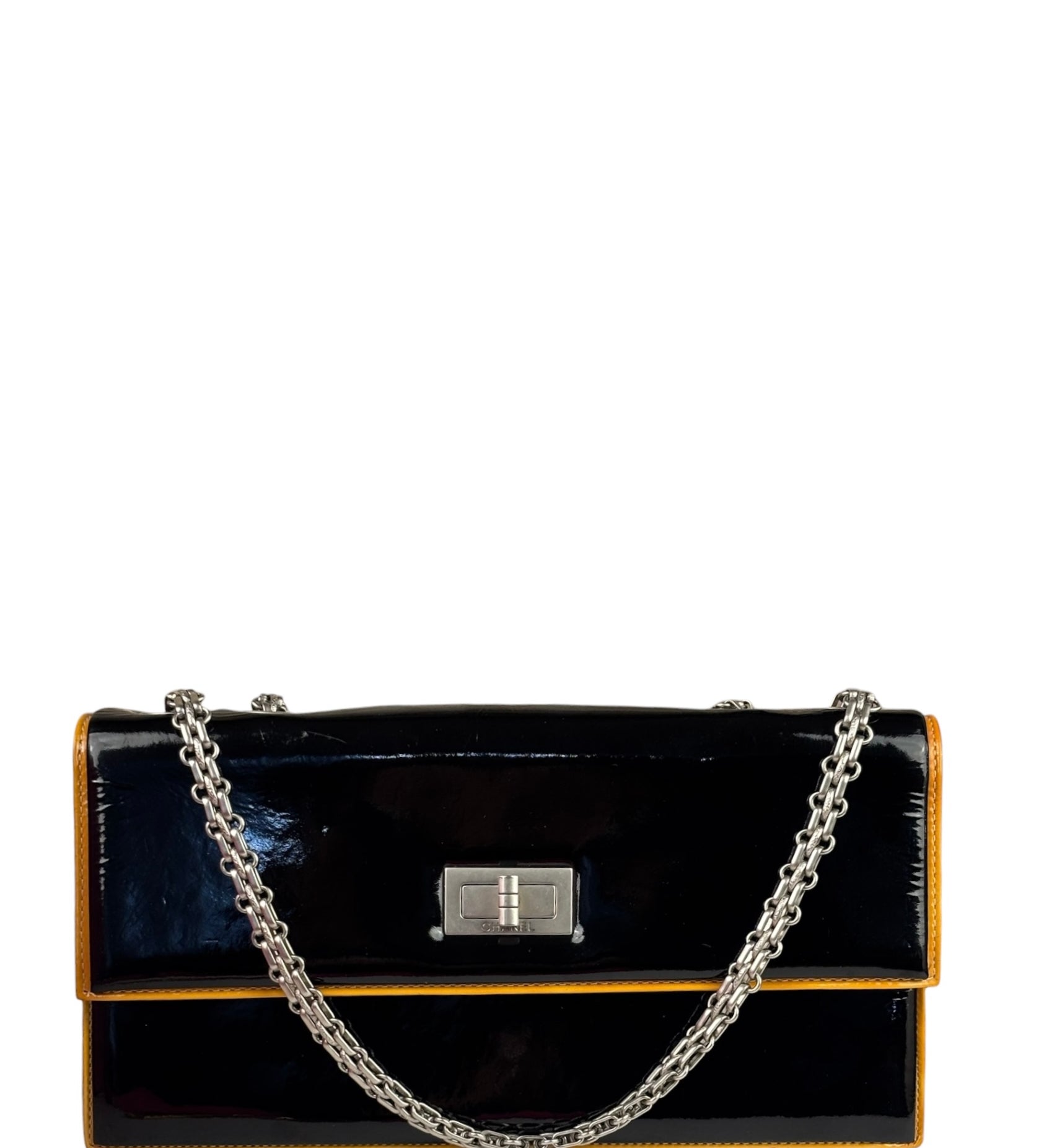 Chanel Black Patent Orange Trim 2.55 Flap 2009