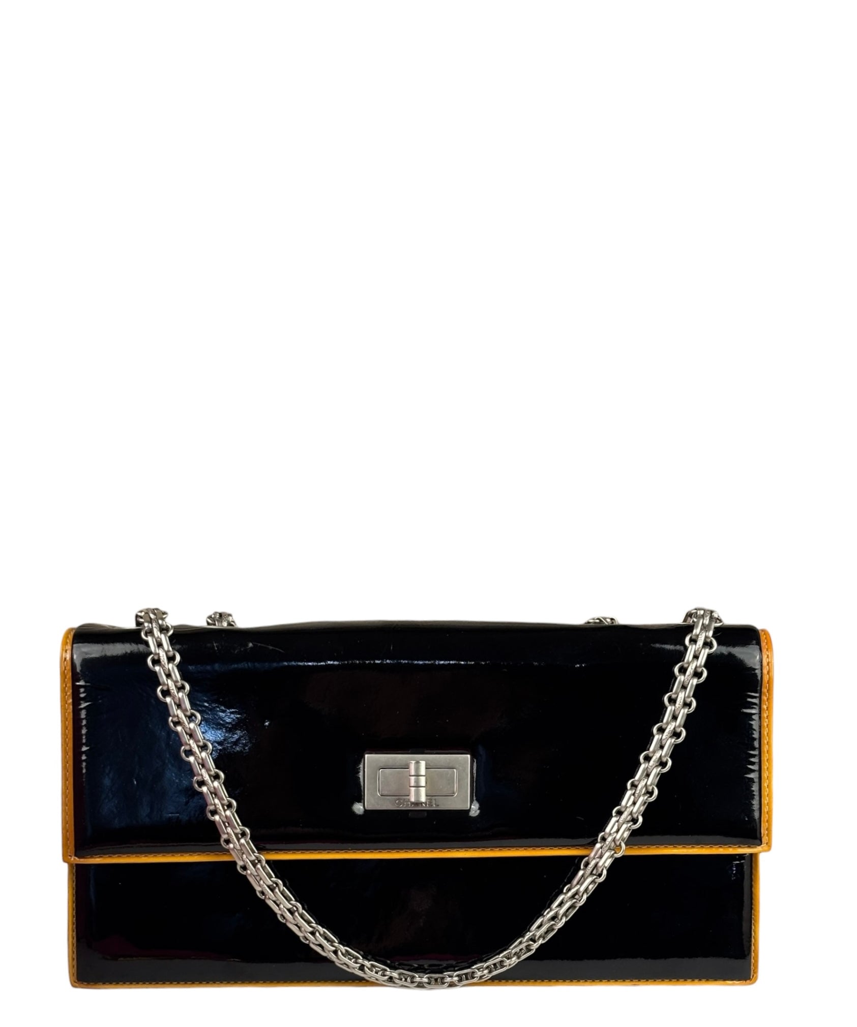 Chanel Black Patent Orange Trim 2.55 Flap 2009