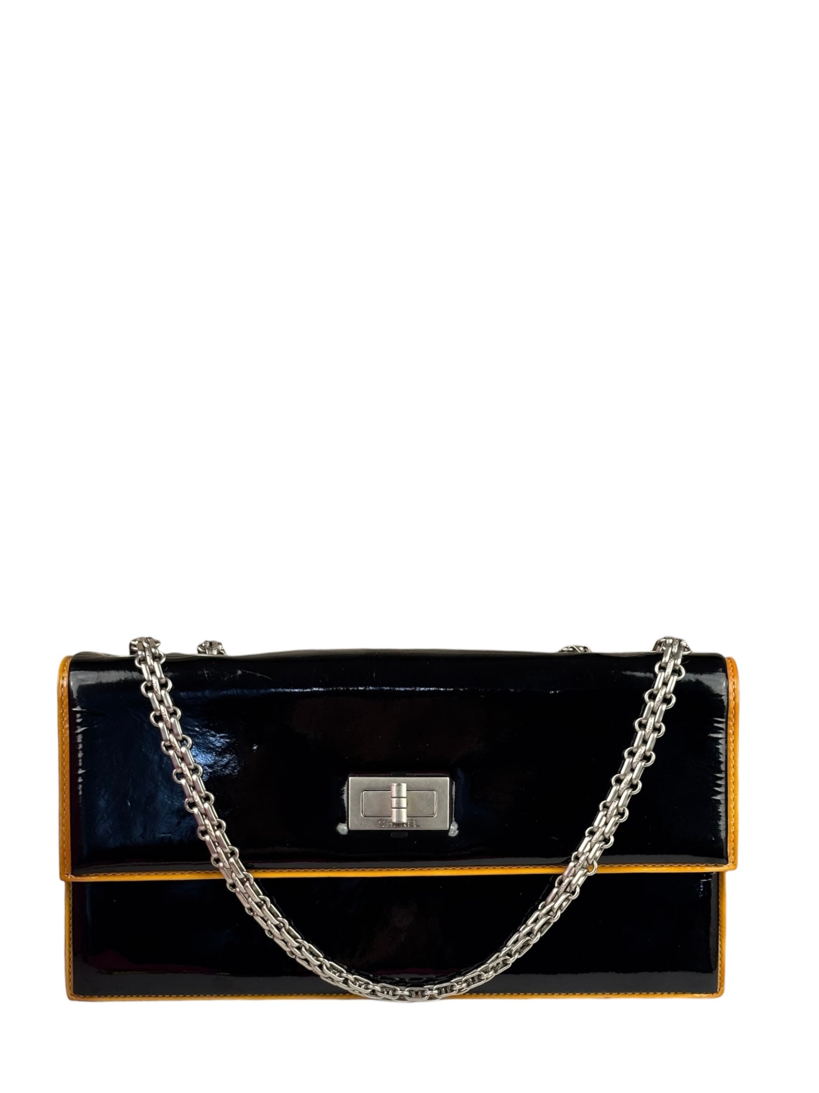 Chanel Black Patent Orange Trim 2.55 Flap 2009
