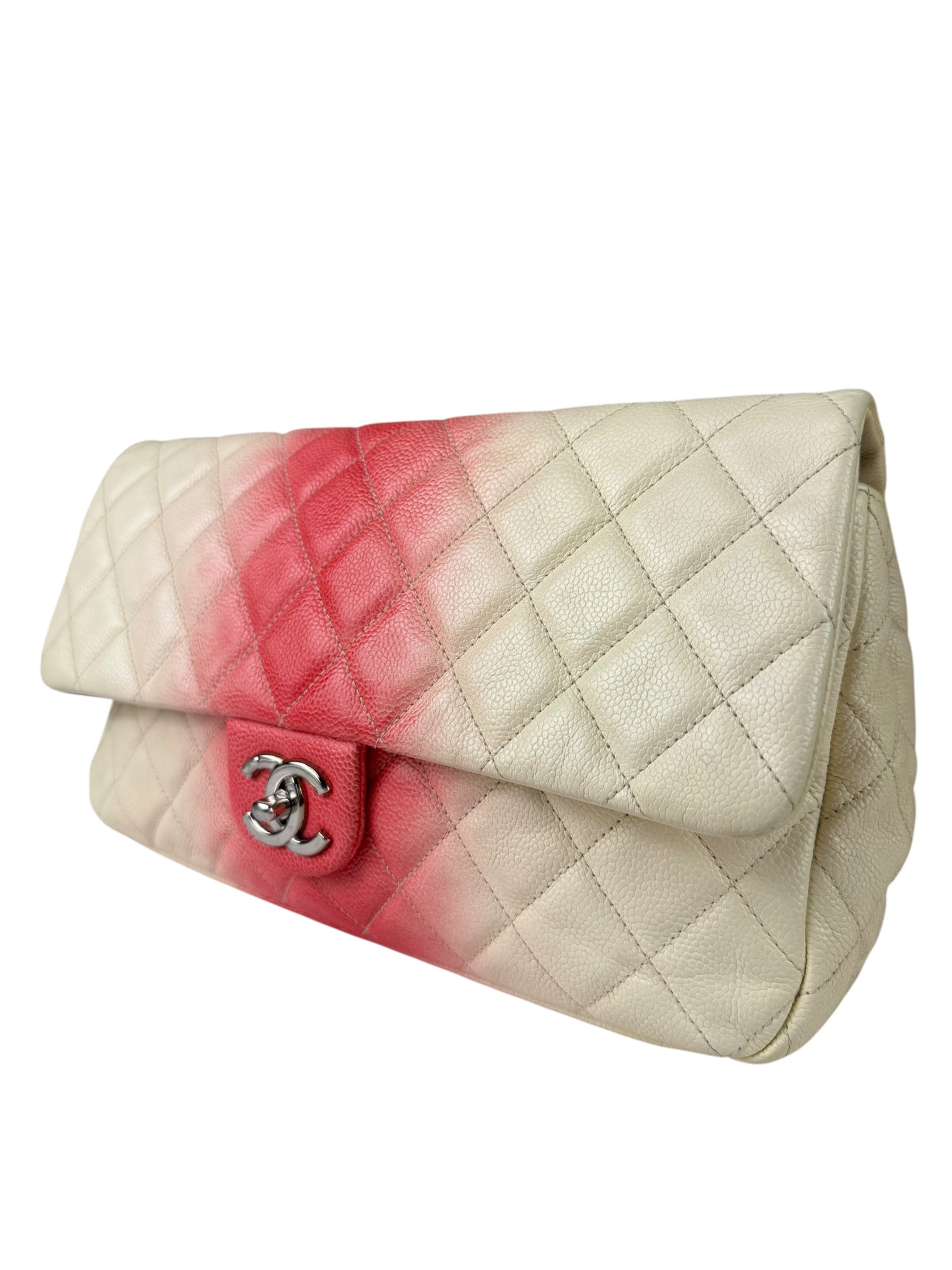 Chanel Quilted Caviar Ivory/Pink Ombre Jumbo Flap 2013