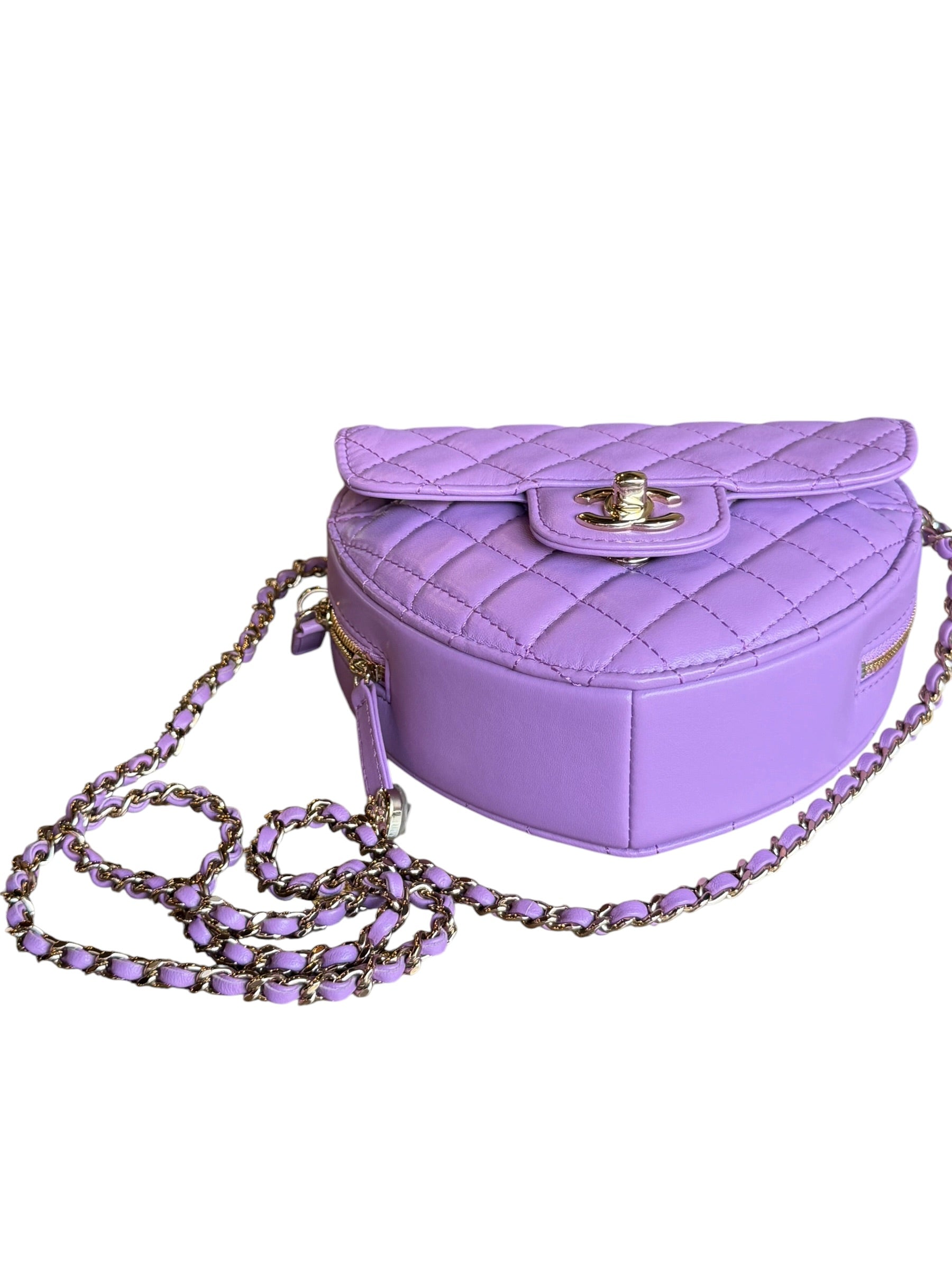 Chanel CC In Love Purple Quilted Leather Heart Bag 2022