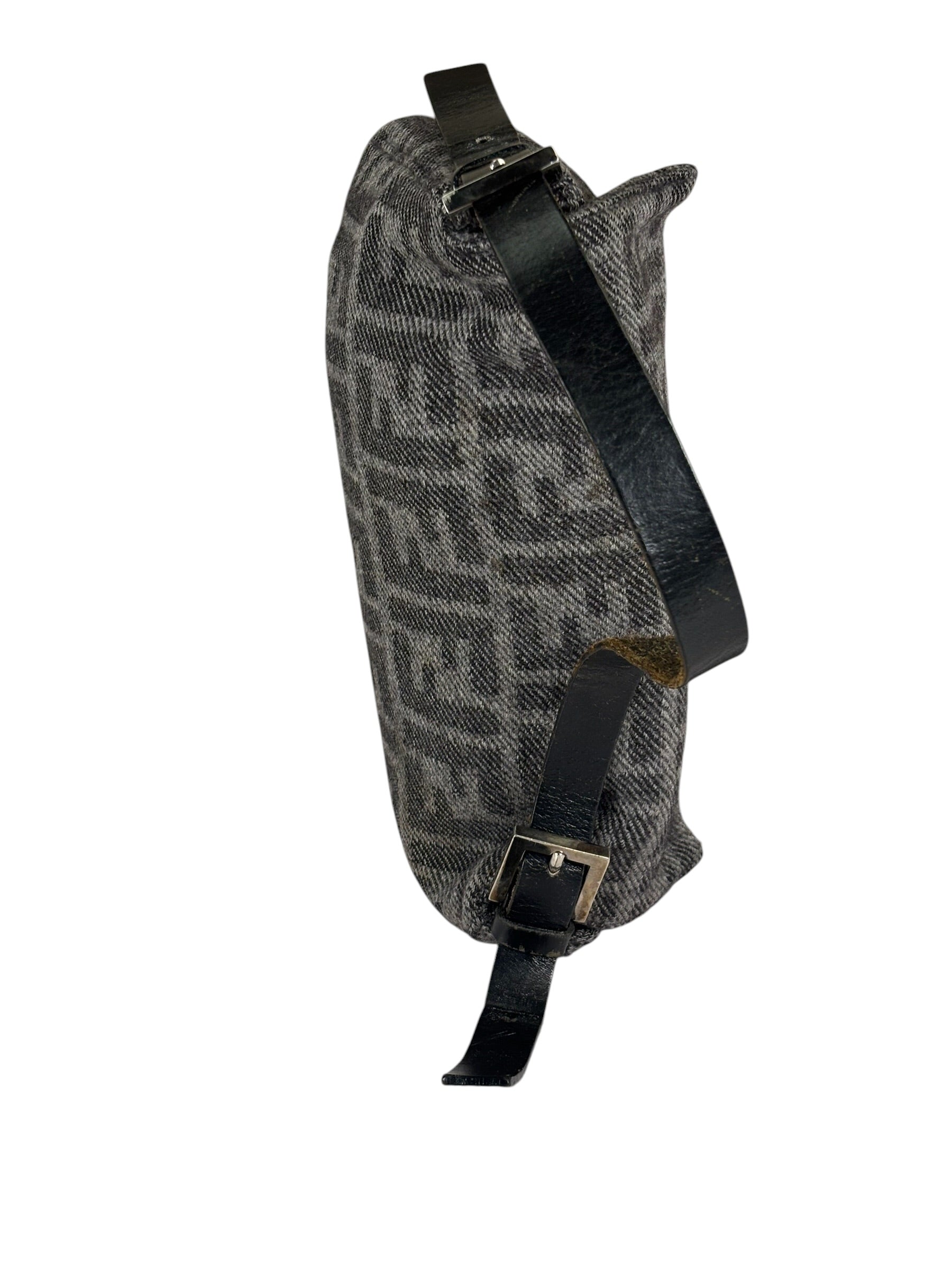 Fendi Grey/Black Leather Trim/Wool Zucca Baguette