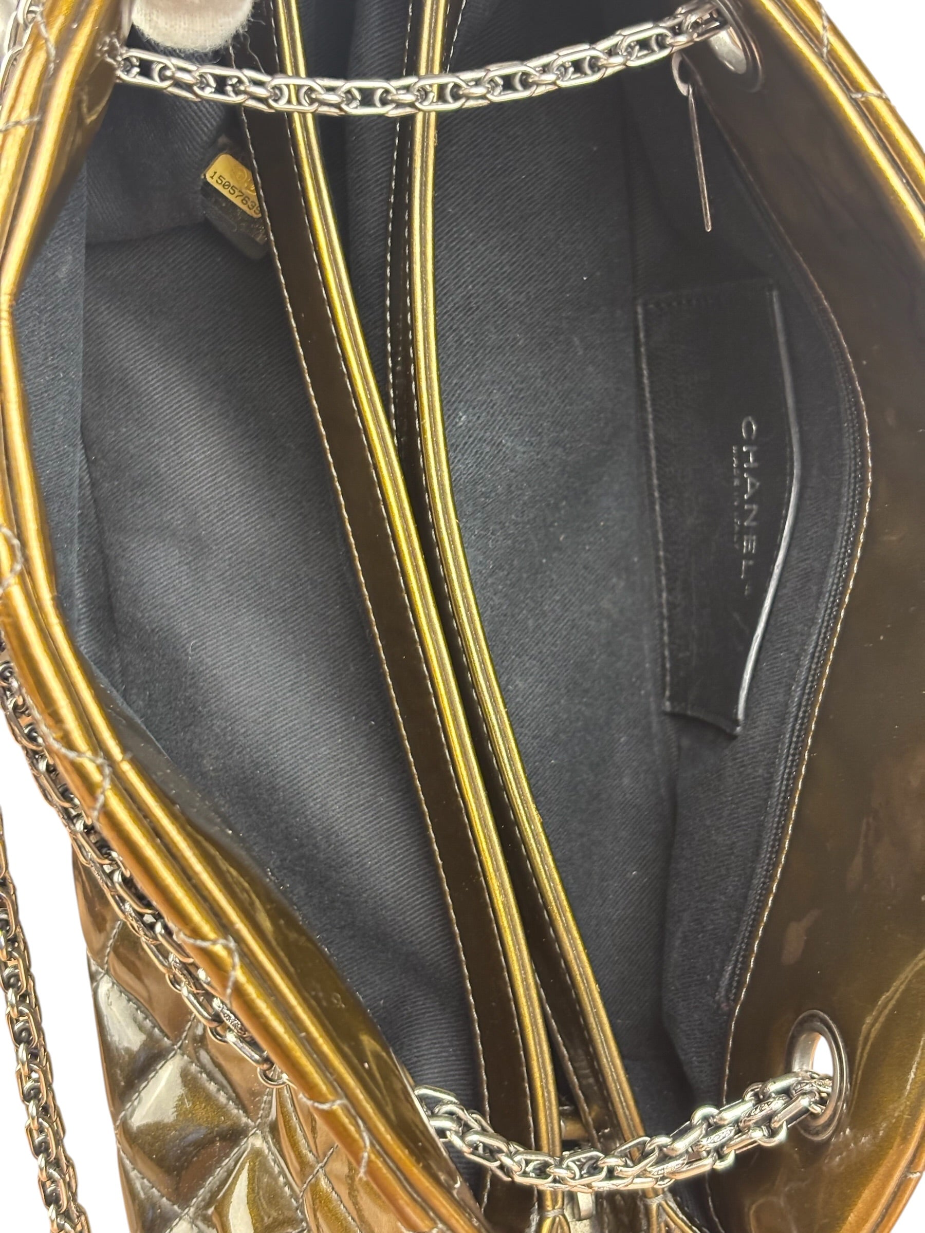 Chanel Metallic Gold Patent Leather Just Medemoiselle Bowling Bag 2011