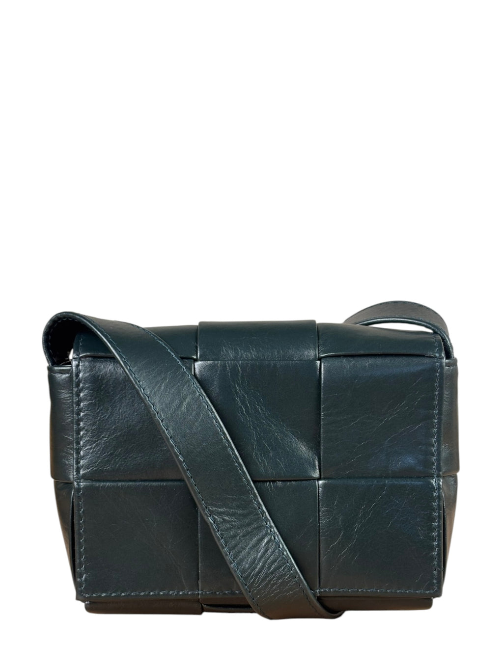 Bottega Veneta Dark Green Leather Intrecciato Nano Cassette Crossbody Bag