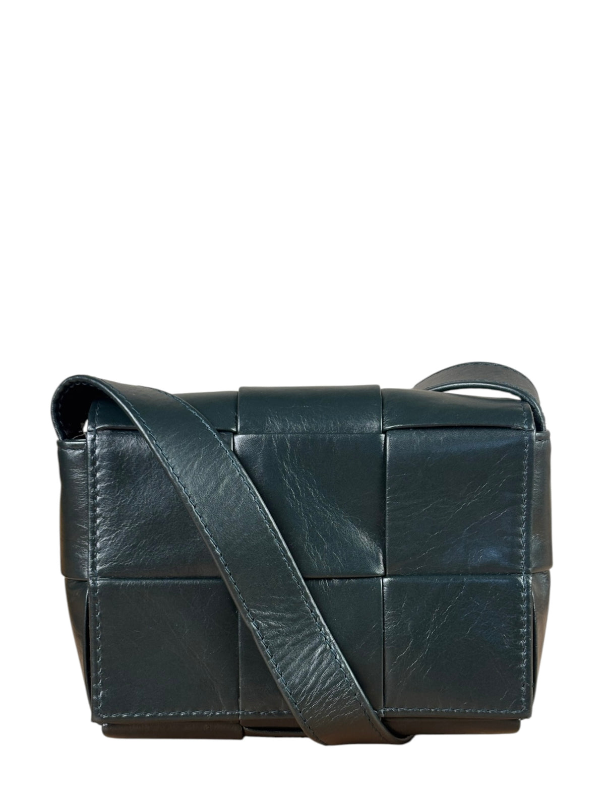 Bottega Veneta Dark Green Leather Intrecciato Nano Cassette Crossbody Bag