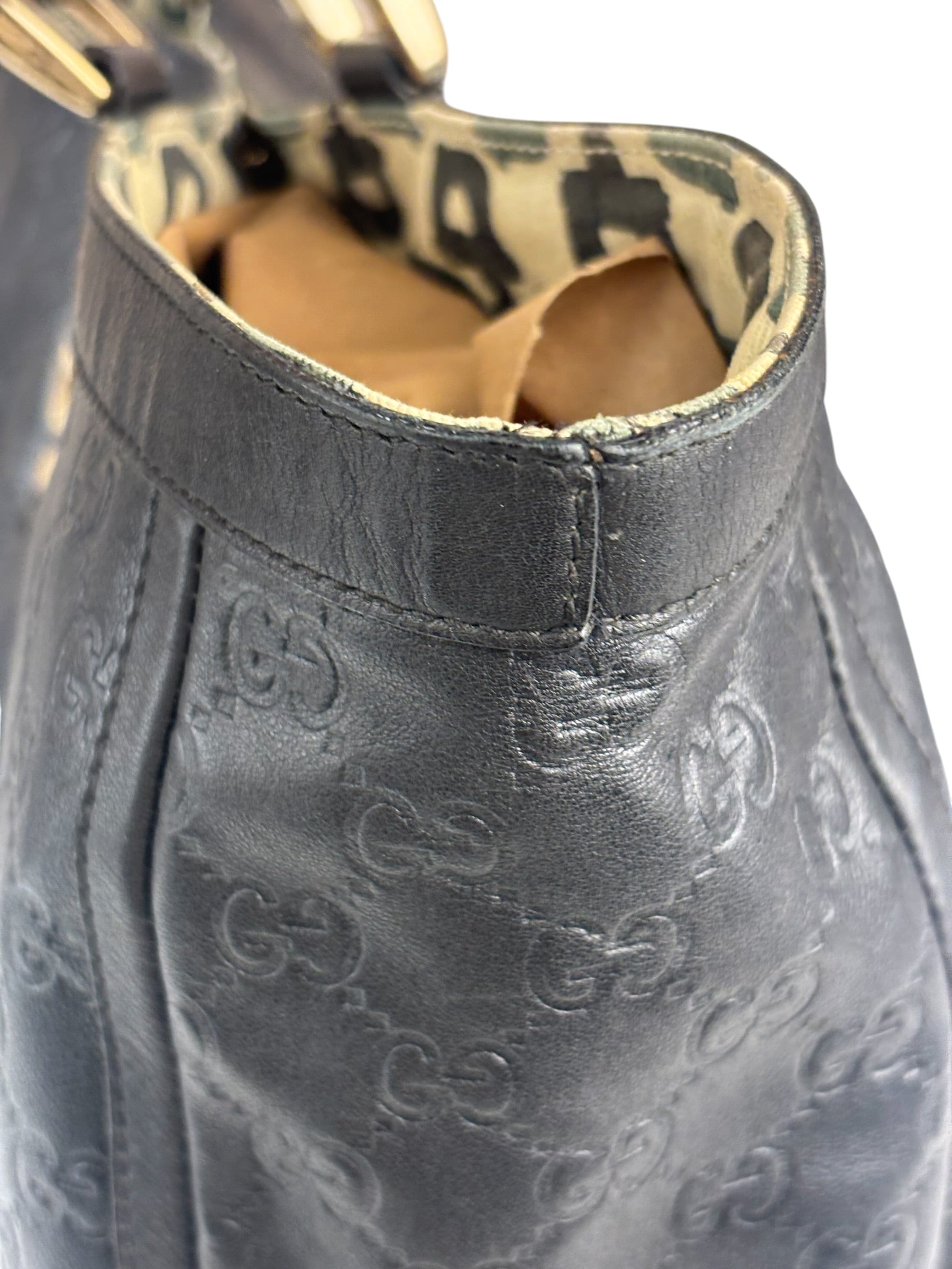 Gucci Black Leather GG Supreme D-Ring Abbey Tote