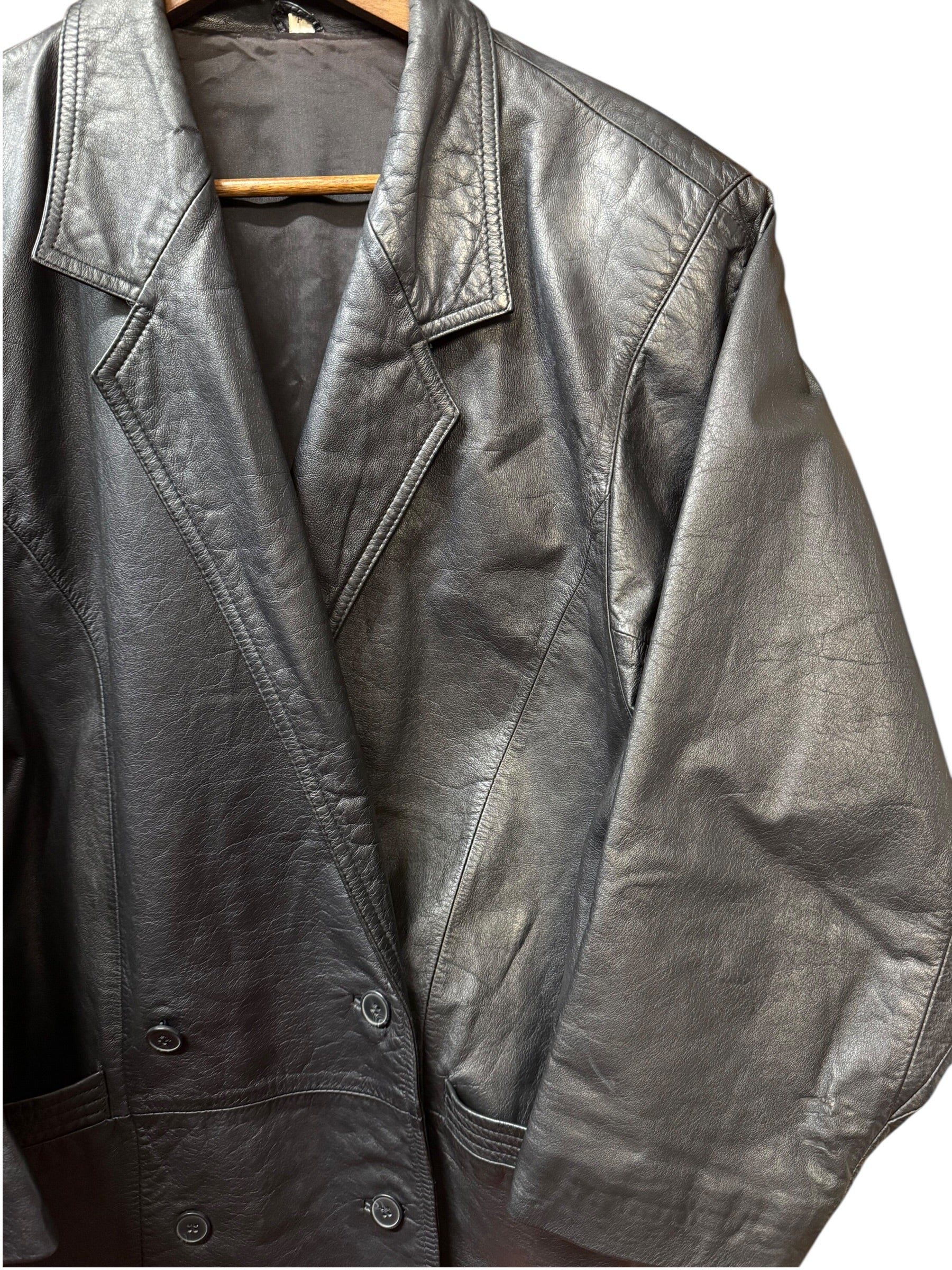 Vintage Black Leather Blazer Coat