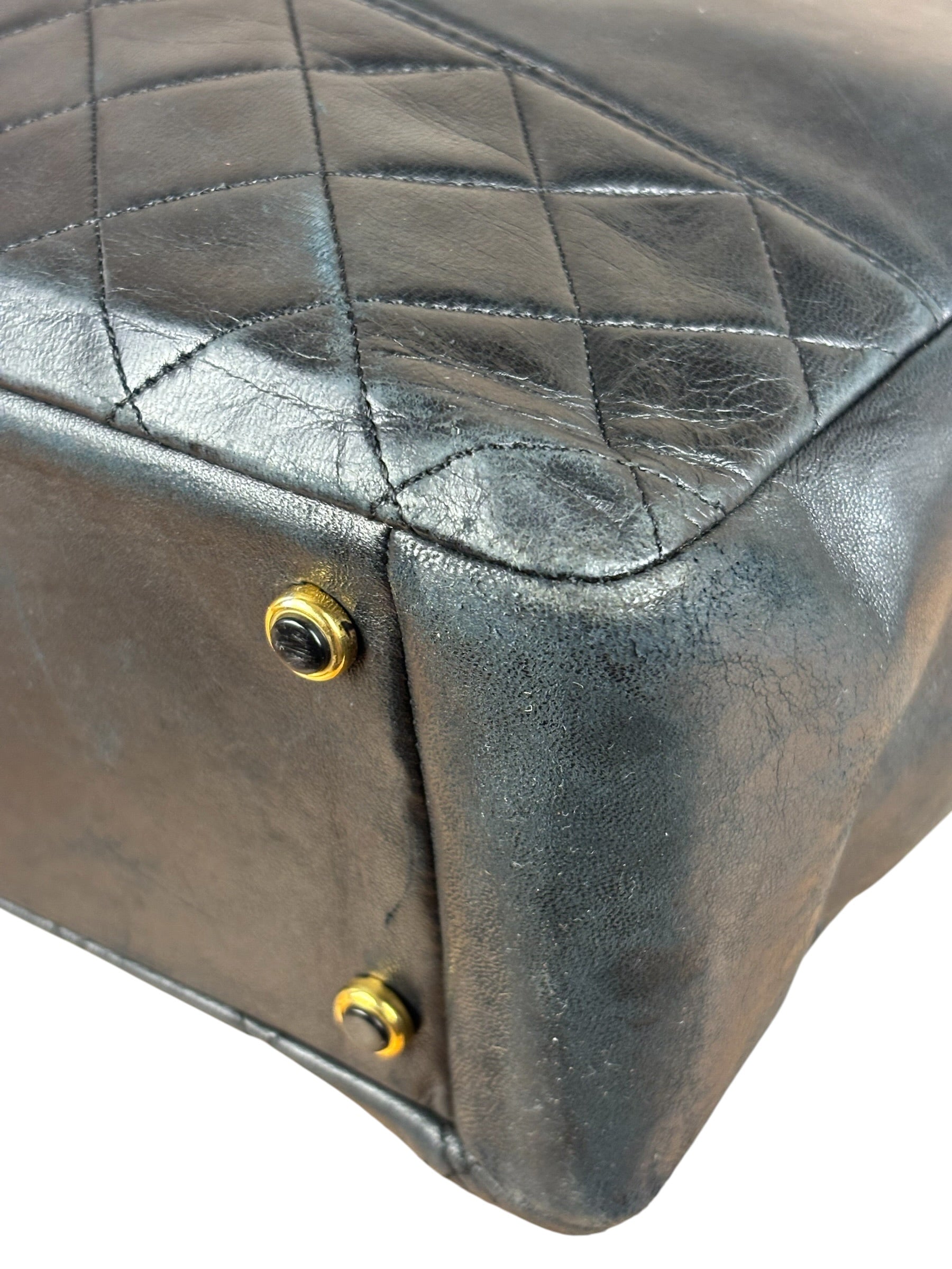 Chanel Vintage Black Quilted Leather Grand Shopping Tote/Shoulder Bag-1990