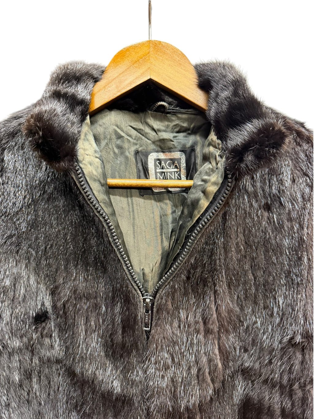 Vintage Saga Dark Brown Mink Zip-Up Striped Coat