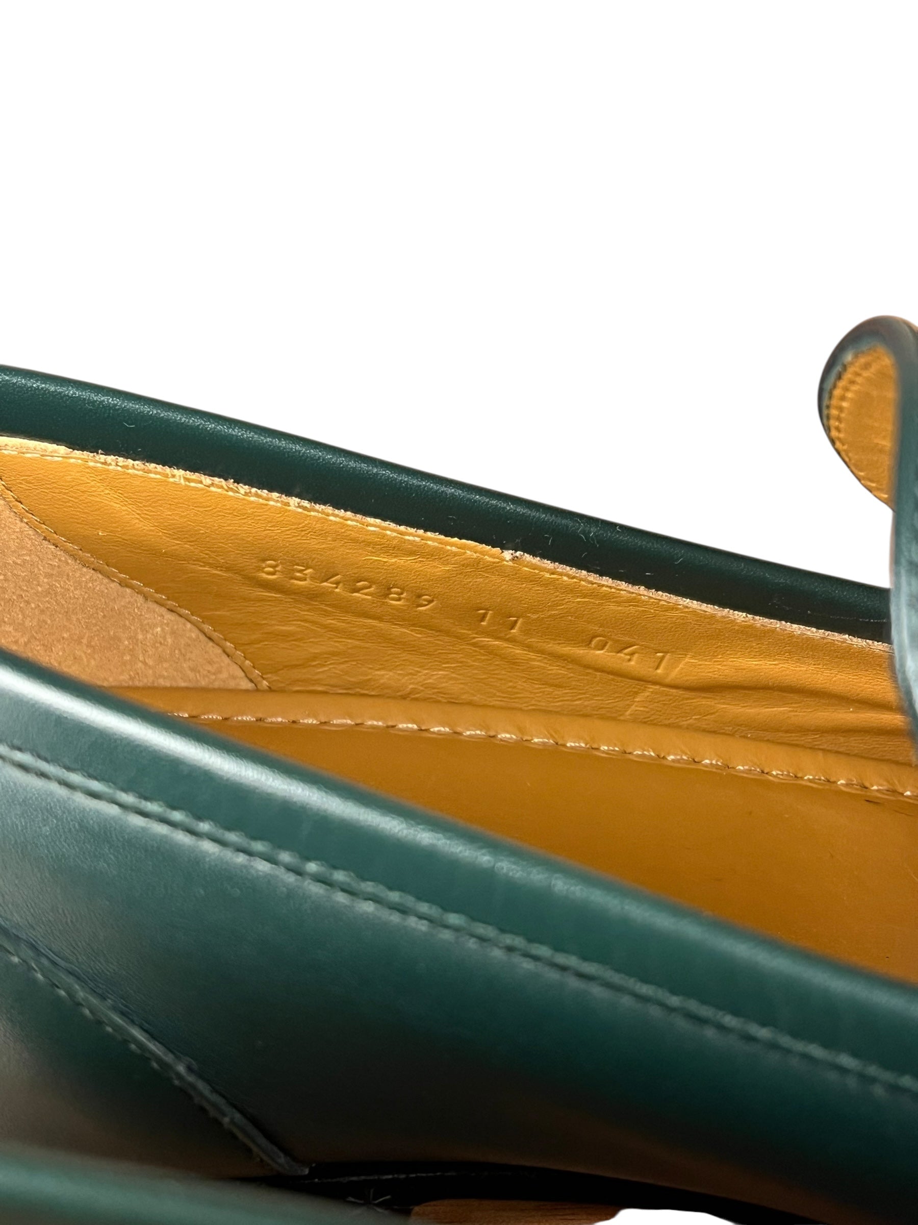 Gucci Green Leather Jordaan Horsebit Loafers