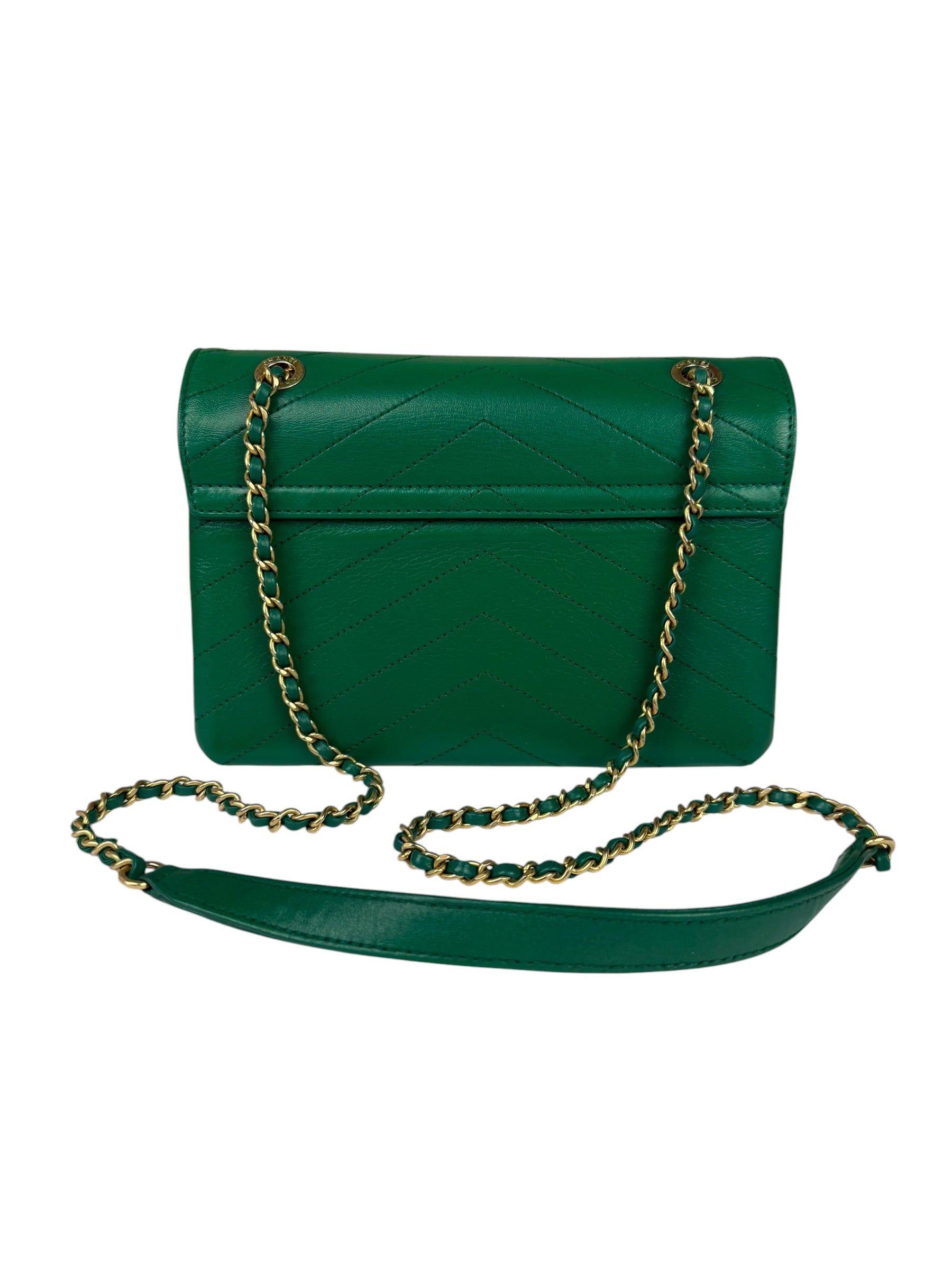 Chanel Green Lambskin Shoulder Bag 2018