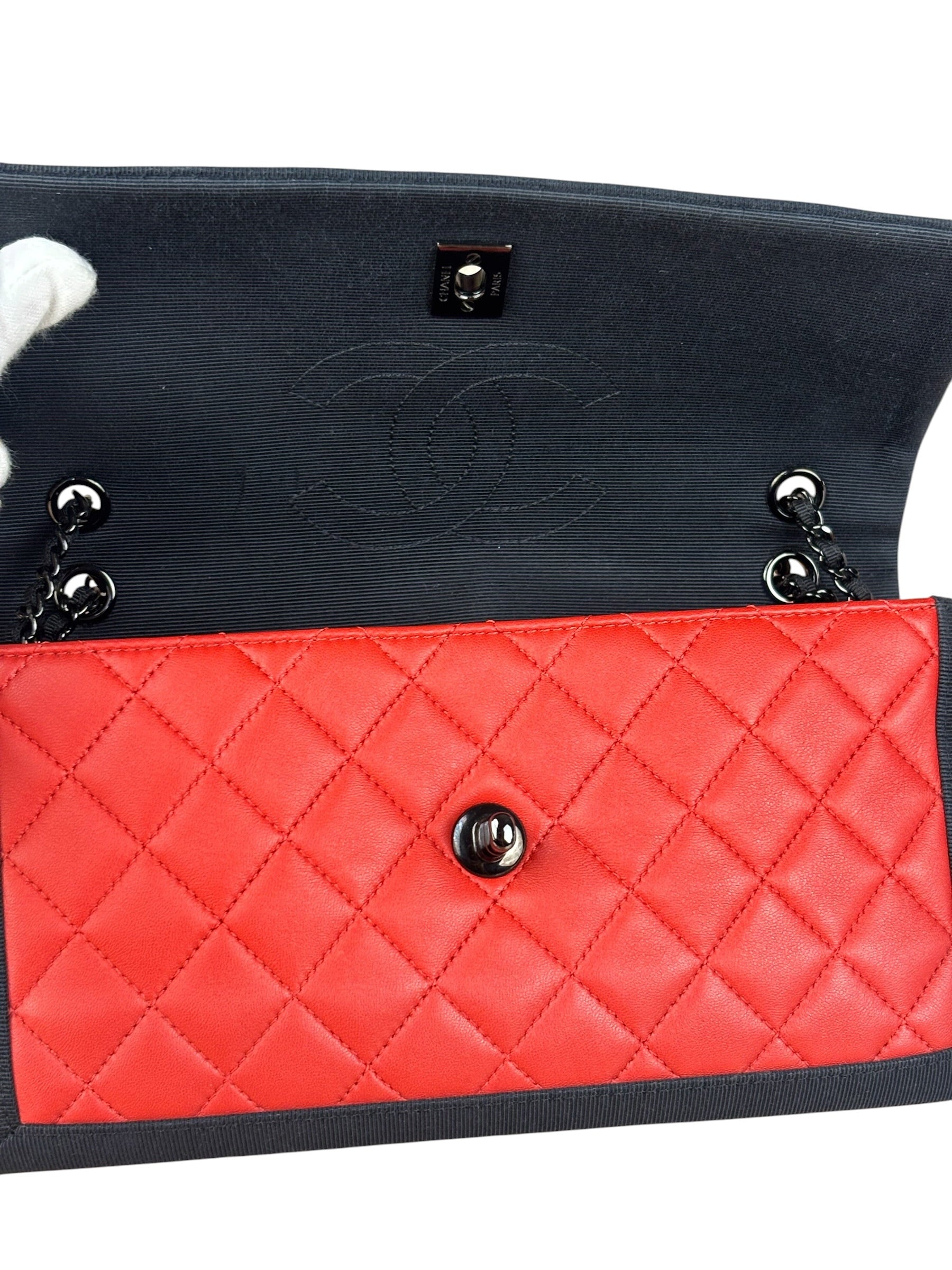 Chanel Red/Blue Grosgrain Ribbon Trim Shoulder Bag-1987