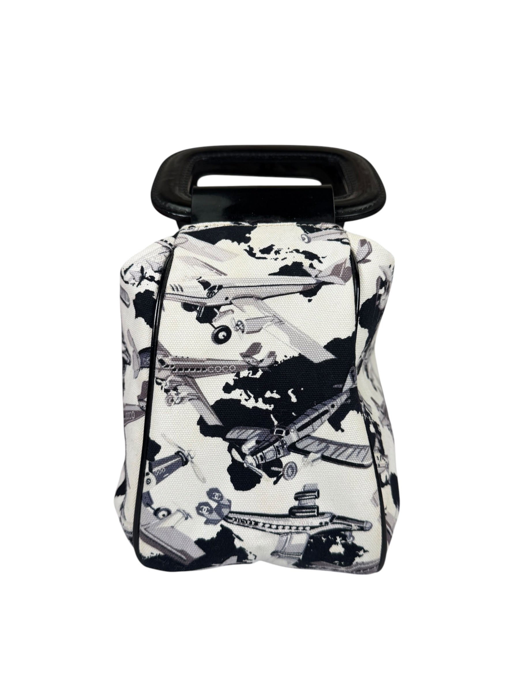Chanel White/Black Patent Leather Trim Airplane CC Handle Bag 2005