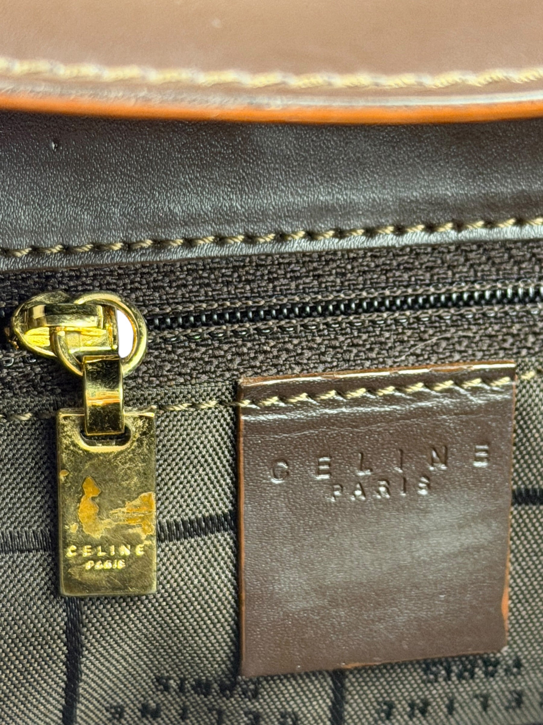 Celine Brown Leather Trim C Macadam Hobo Bag