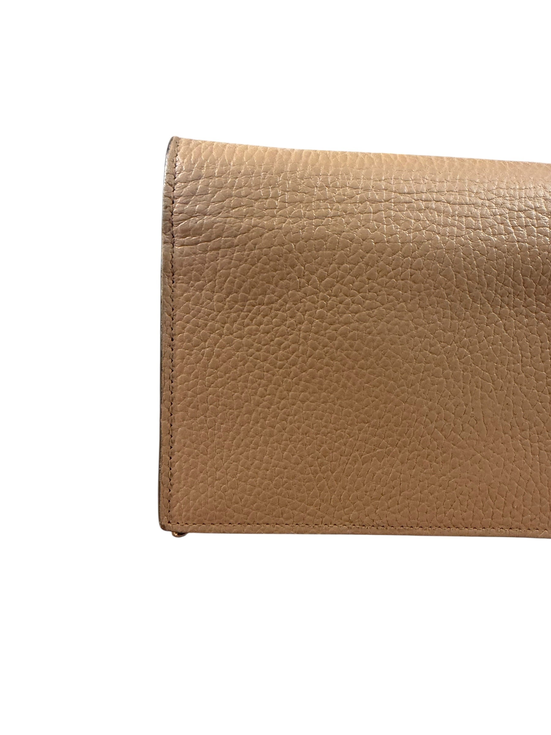 Gucci Light Caramel Pebbled Leather Wallet On Chain