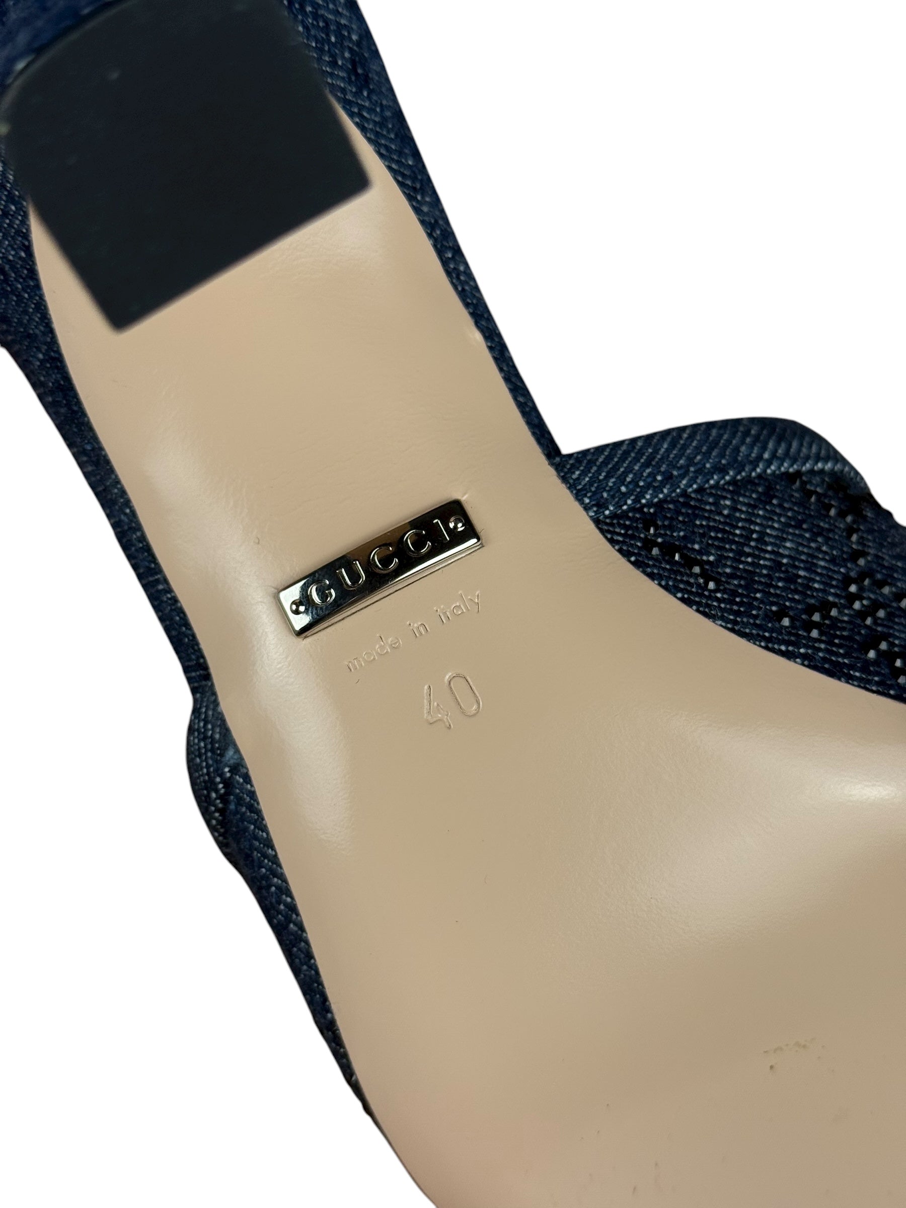 Gucci Denim Sparkle Monogram Heels