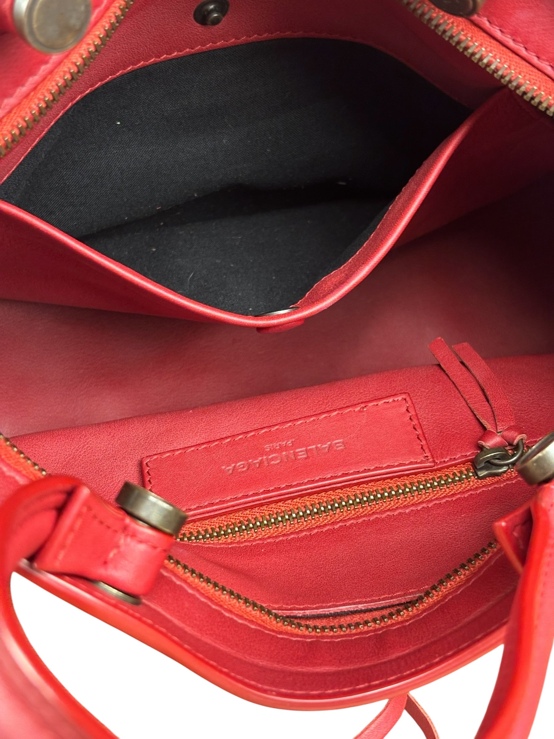 Balenciaga Red Leather Blackout City Two-Way Bag